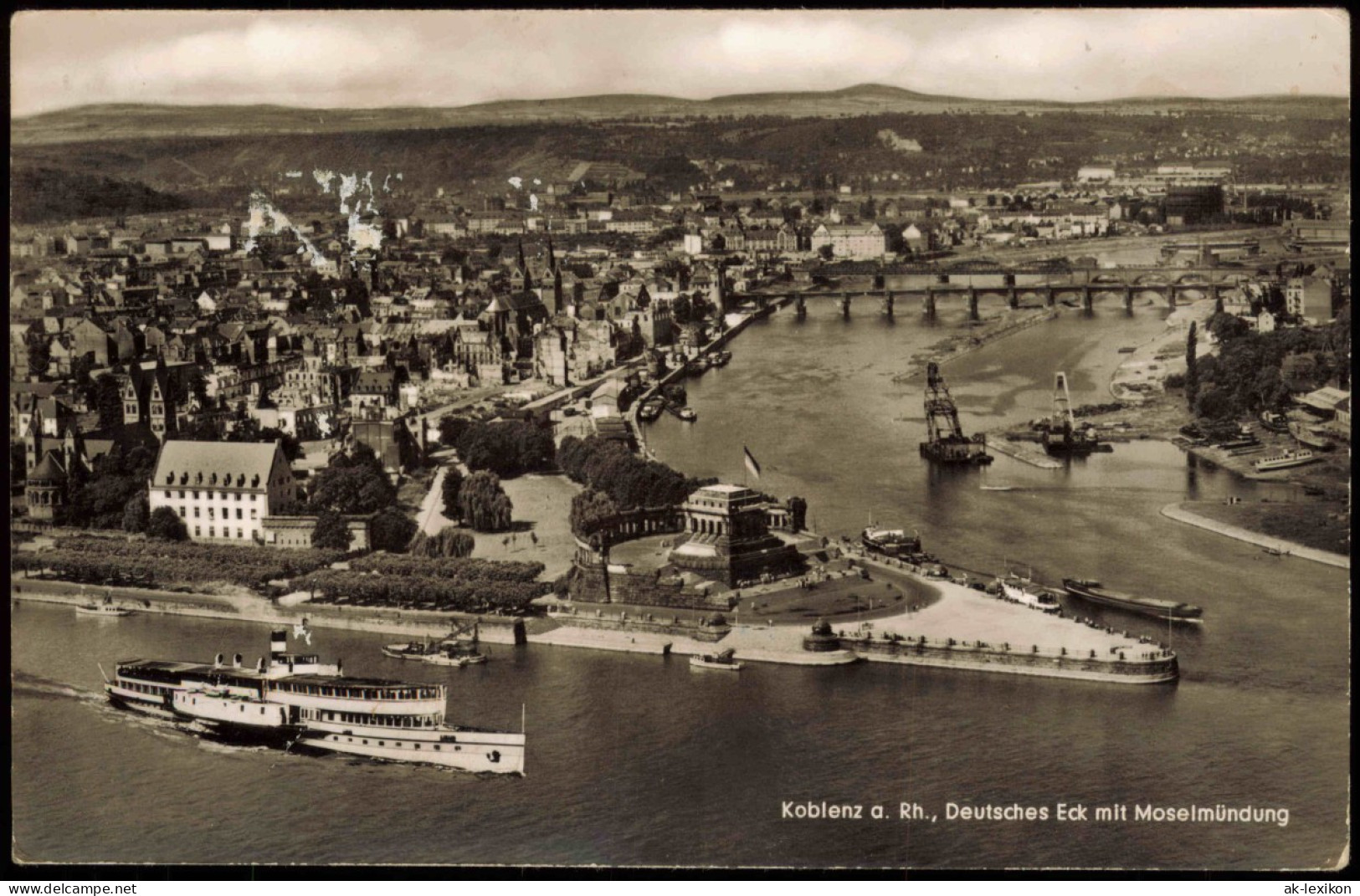 Ansichtskarte Koblenz Deutsches Eck, Baggerschiff, Dampfer - Fotomontage 1964 - Koblenz