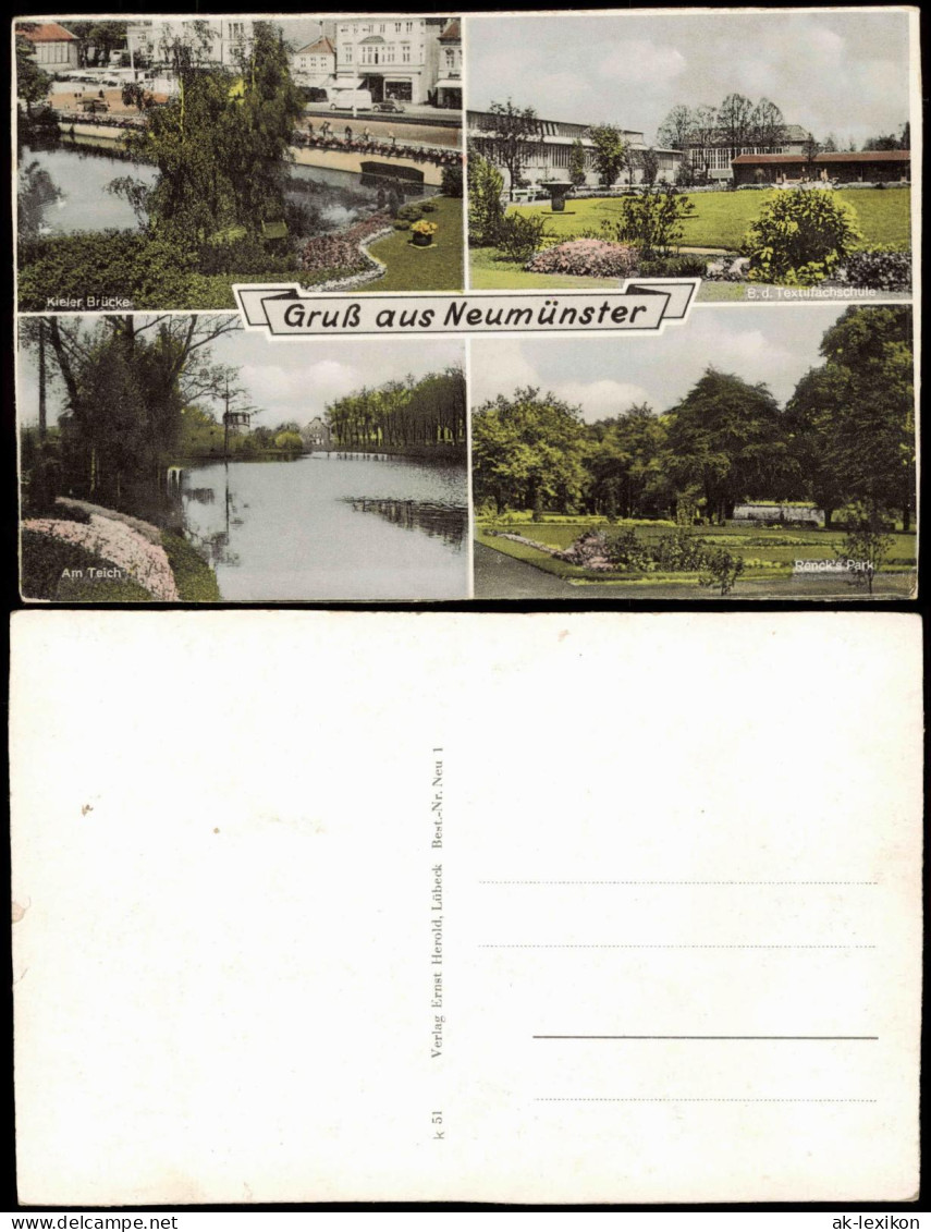 Neumünster Mehrbild-AK Mit Am Teich, Kieler Brücke, Textilfach-Schule 1960 - Sonstige & Ohne Zuordnung