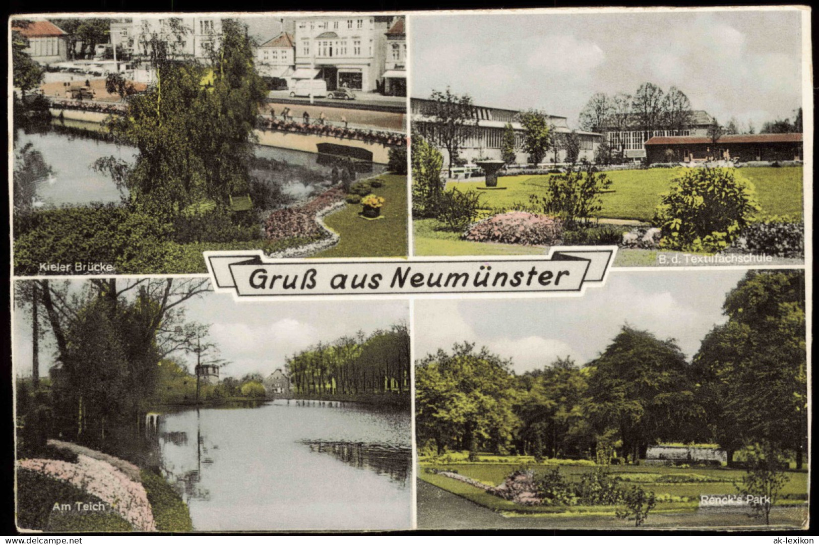 Neumünster Mehrbild-AK Mit Am Teich, Kieler Brücke, Textilfach-Schule 1960 - Other & Unclassified