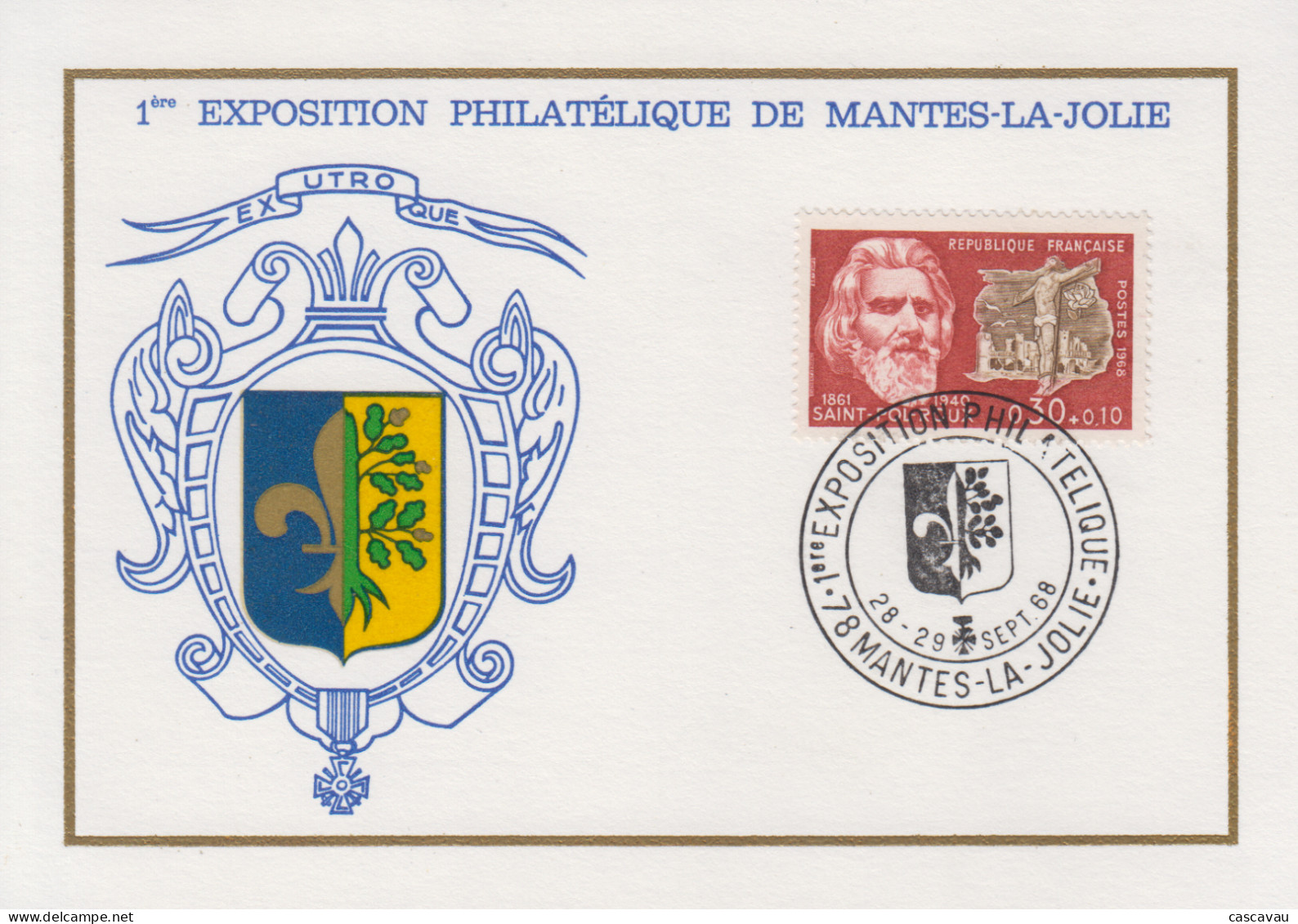 Carte   FRANCE    1ére   Exposition  Philatélique    MANTES  LA  JOLIE    1968 - Filatelistische Tentoonstellingen