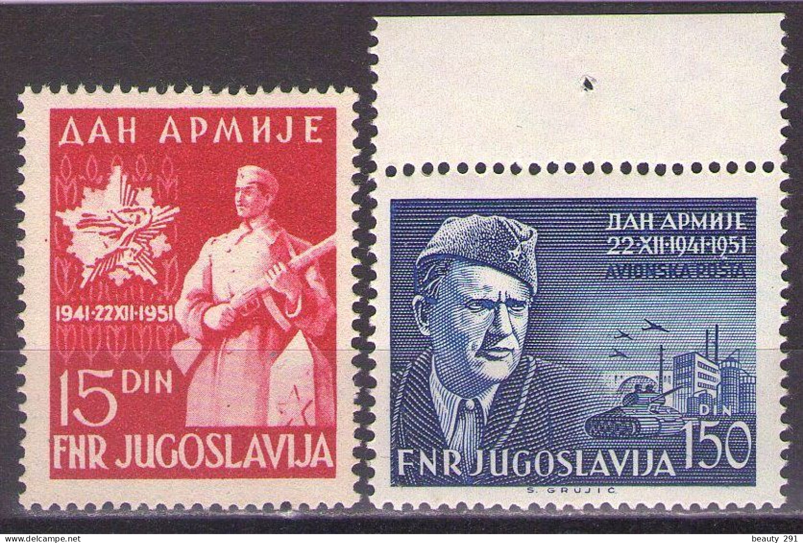 Yugoslavia 1951 - Airmail - Army Day, Marshal Tito - Mi 675-676 - MNH**VF - Unused Stamps