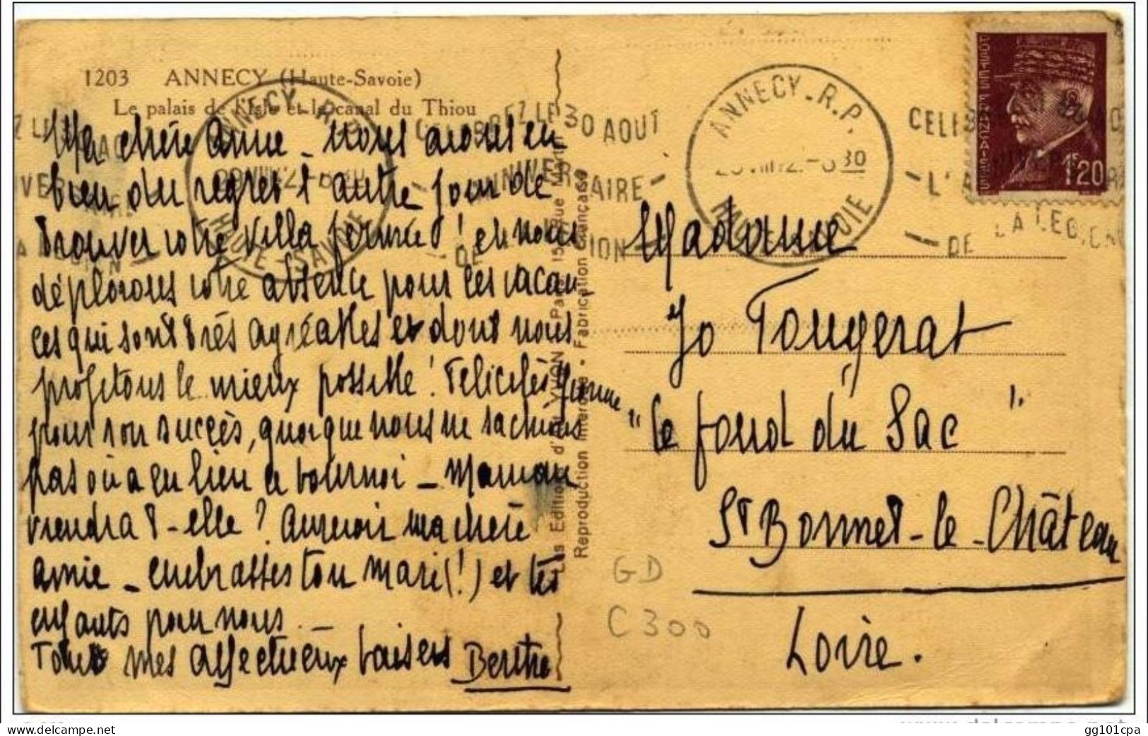 Rare Flamme Krag "CELEBREZ LE 30 AOUT L'ANNIVERSAIRE DE LA LEGION" 1942 ANNECY Pétain - Mechanical Postmarks (Advertisement)