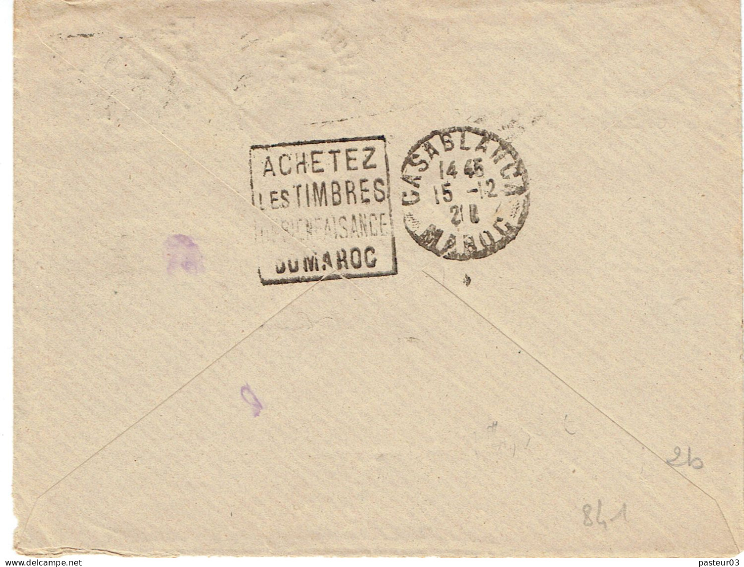 177 X 2 Pasteur 75 C. Bleu (149) Lettre Par Avion Pour Le Maroc Tarifs Du 09-08-1926  Au Dos Cachet Daguin à L'arrivée - 1922-26 Pasteur