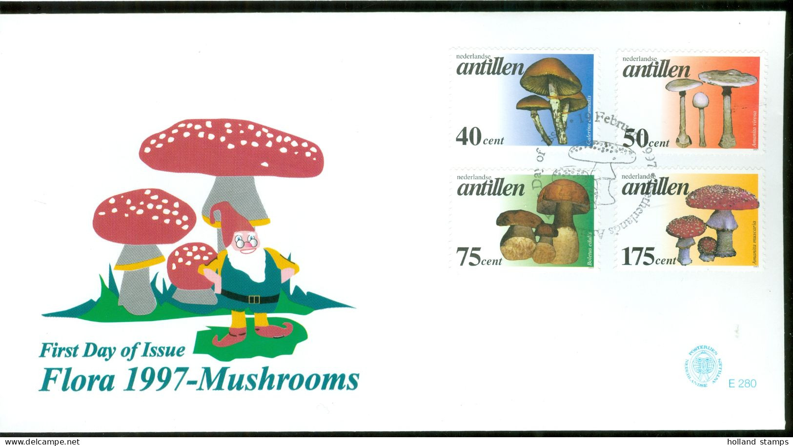 Nederlandse Antillen E280 * FDC  * Antilles 1995 * FLORA PADDESTOELEN * MUSHROOMS * OPEN KLEP - Curazao, Antillas Holandesas, Aruba