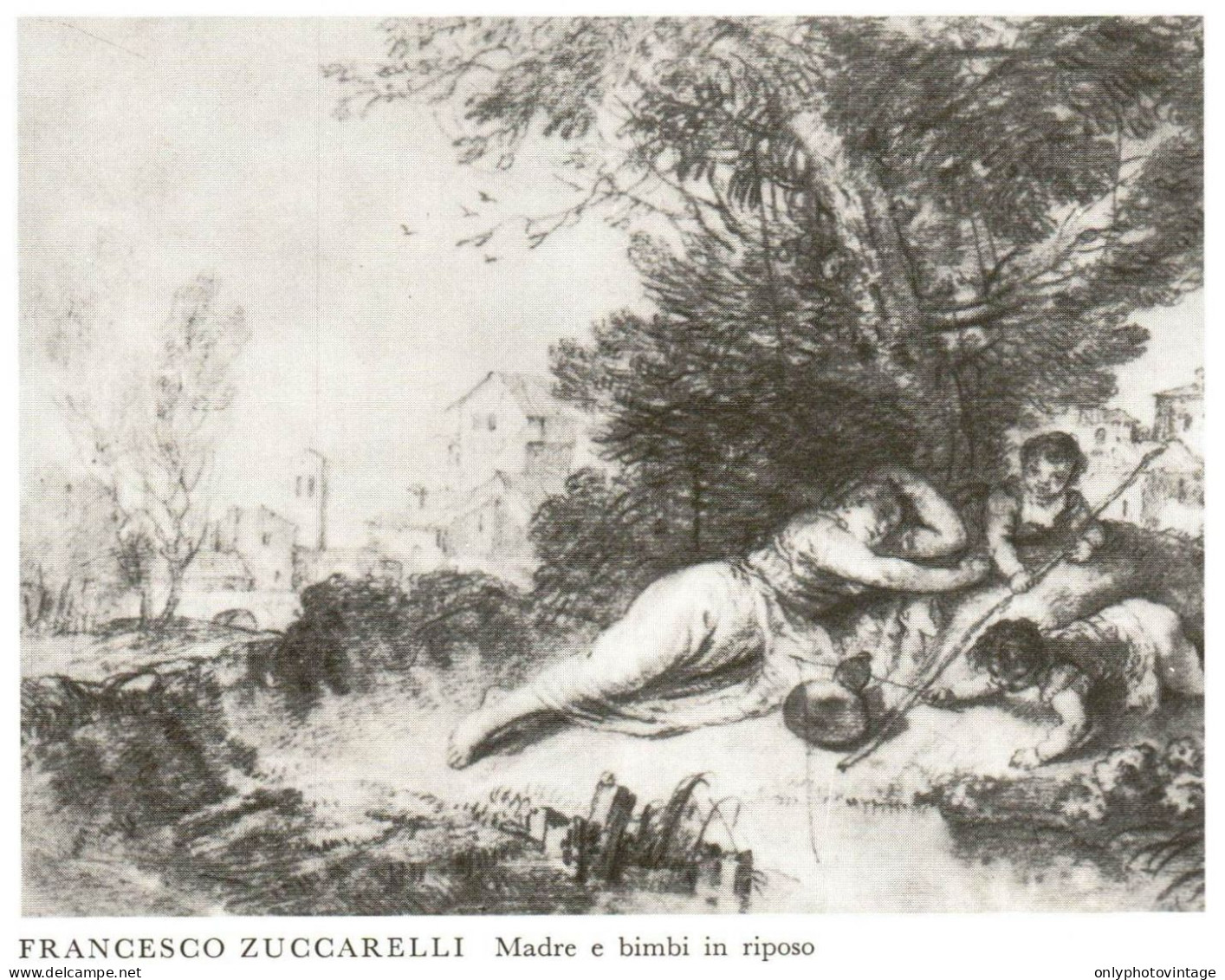 Francesco Zuccarelli, Madre E Figli In Riposo, Stampa Epoca, Vintage Print - Estampas & Grabados