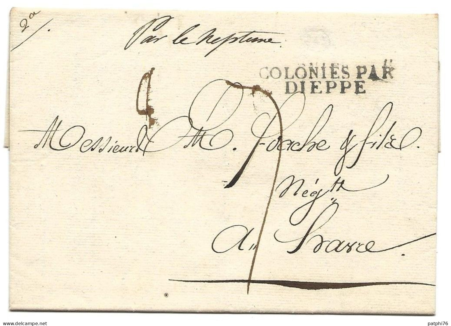 Lettre 1824- "Colonies Par Dieppe" Destination Le Havre - Maritieme Post