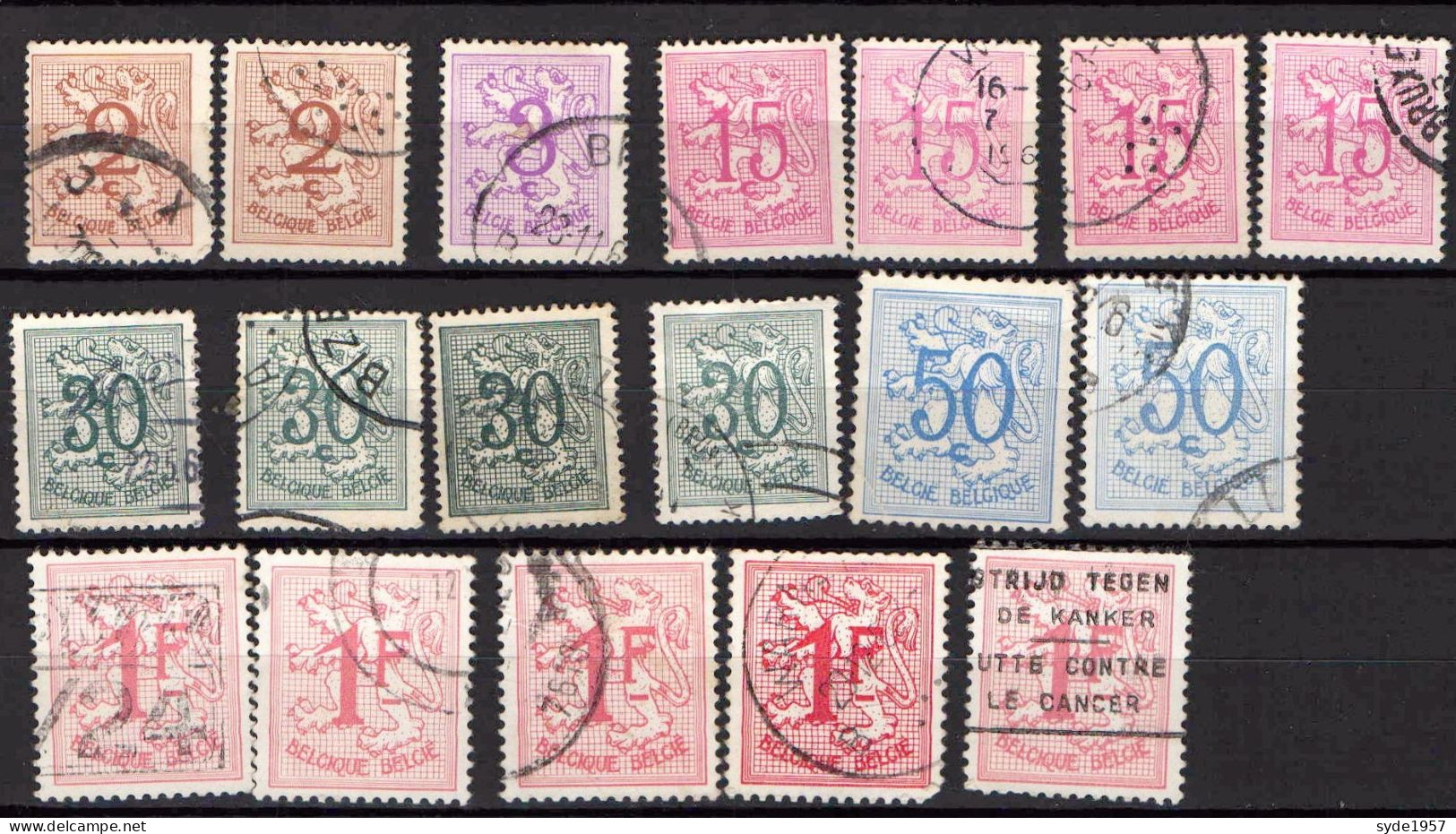 1957-1960 Chiffres Sur Lion Héraldique 1026A à 1027B Oblitérés (différents Tons, Différents Papiers) 18 Timbres - 1951-1975 Heraldischer Löwe (Lion Héraldique)