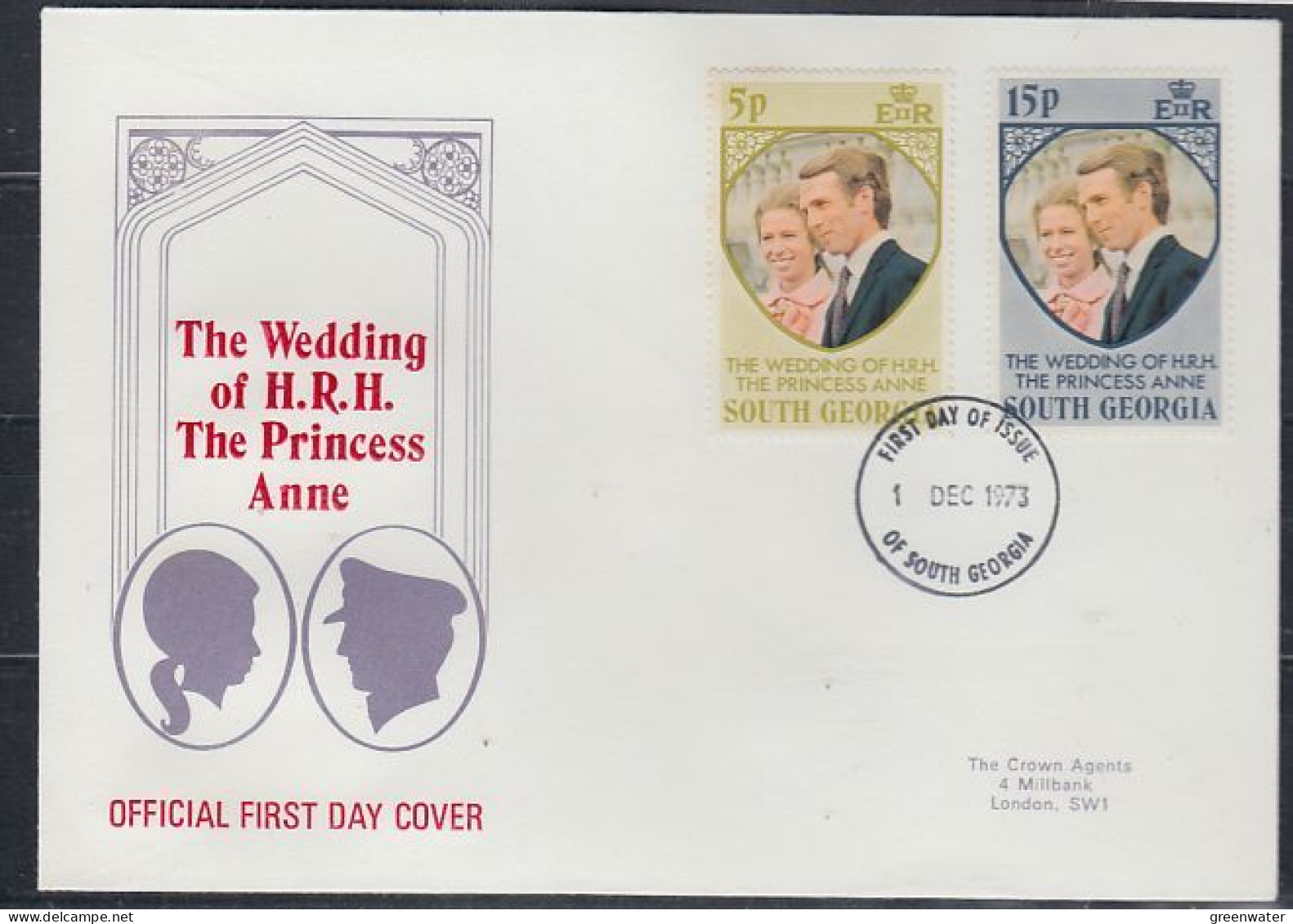 South Georgia 1973 Royal Wedding Princess Anne 2v FDC (59692) - Géorgie Du Sud