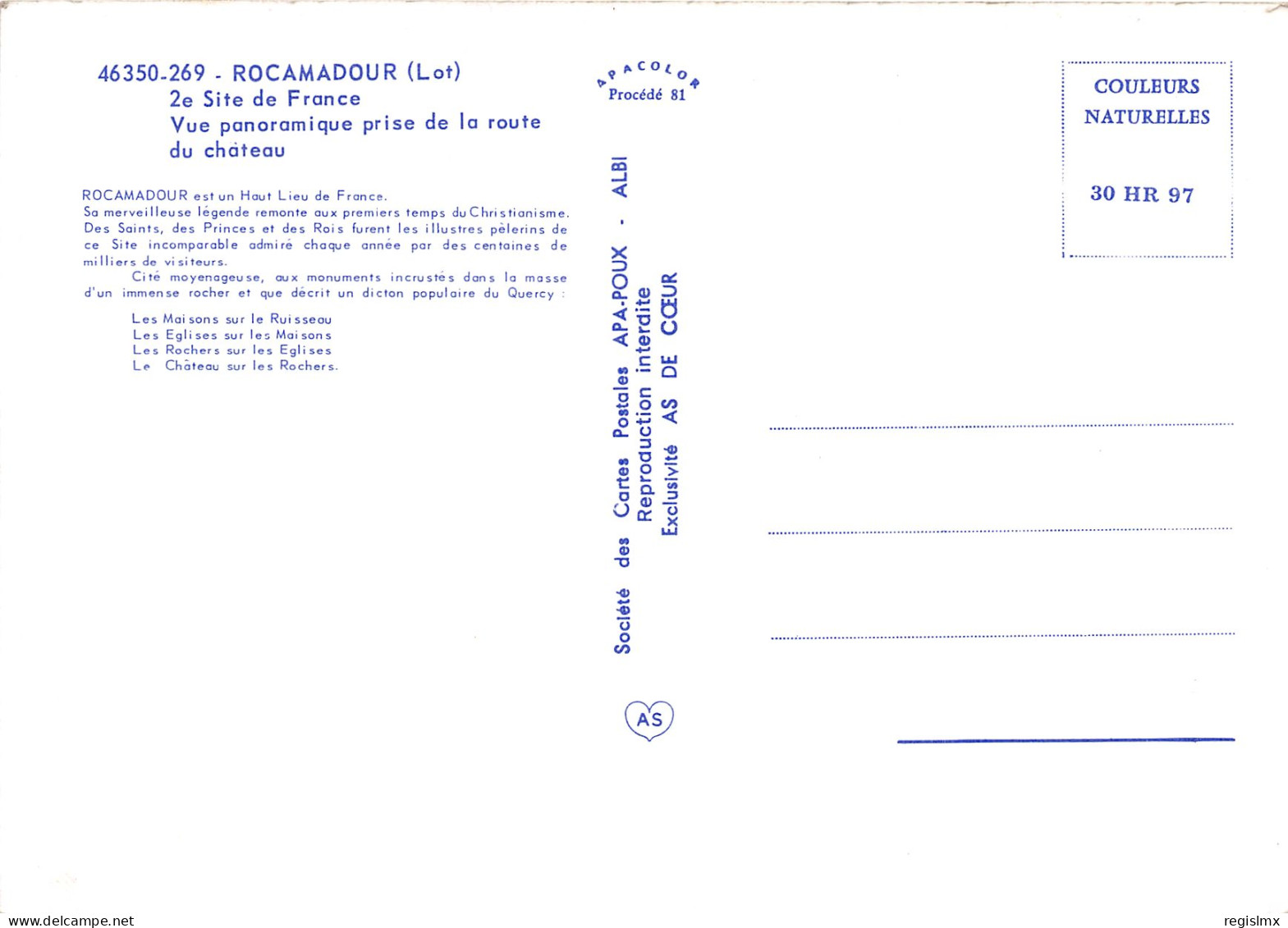 46-ROC AMADOUR-N°1018-B/0123 - Rocamadour