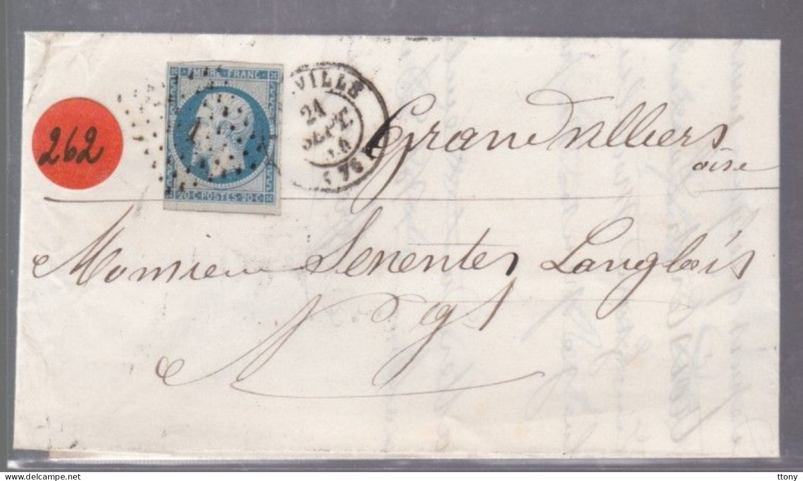 Un  Timbre  Napoléon III   N°  14     20 C Bleu   Sur  Lettre      1854   Destination    Grandvilliers - 1849-1876: Période Classique