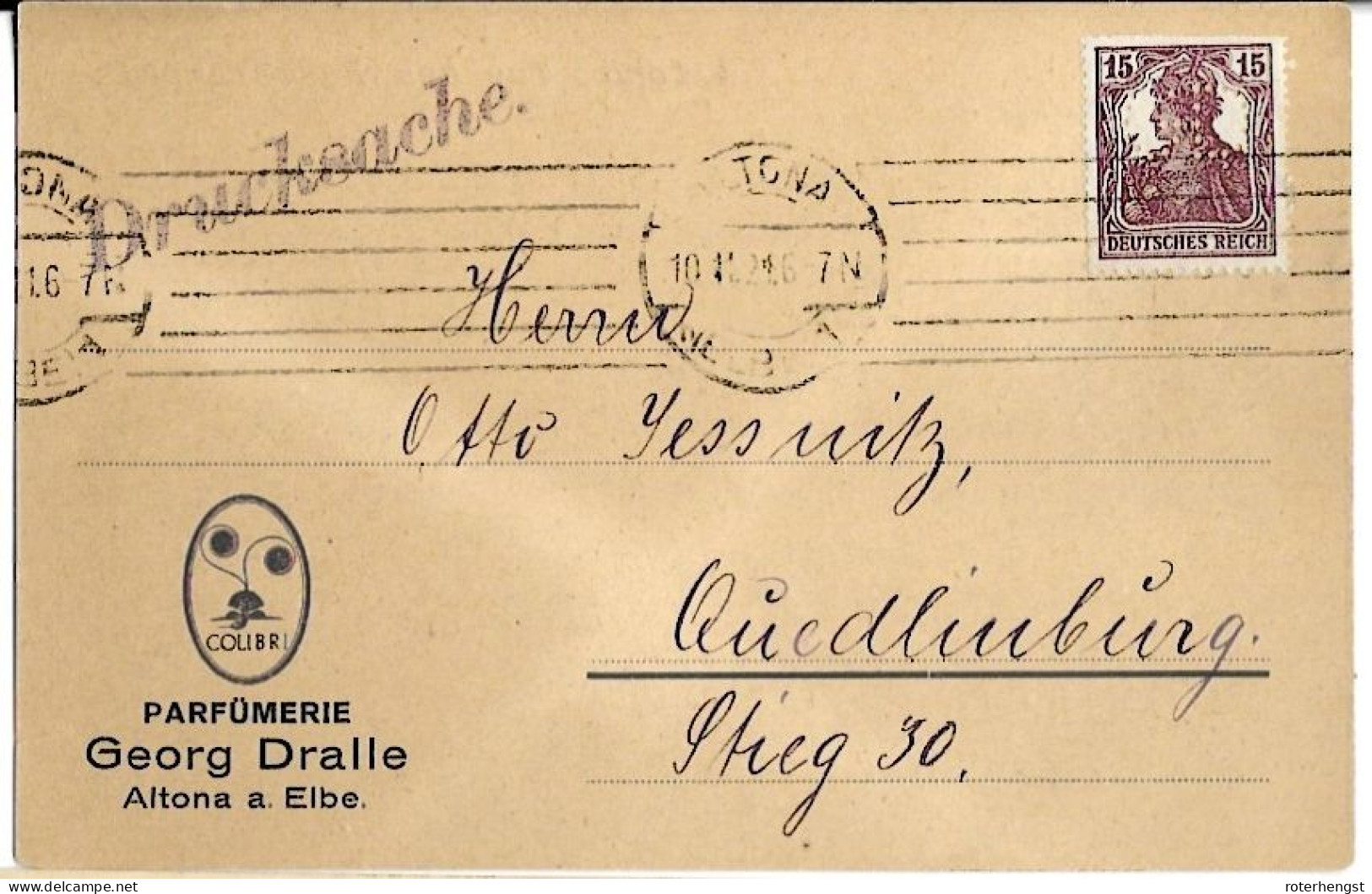 10.11.1921 Infla Card With Michel 142 A  Perfume Store Georg Dralle GD Lochung - Cartas & Documentos