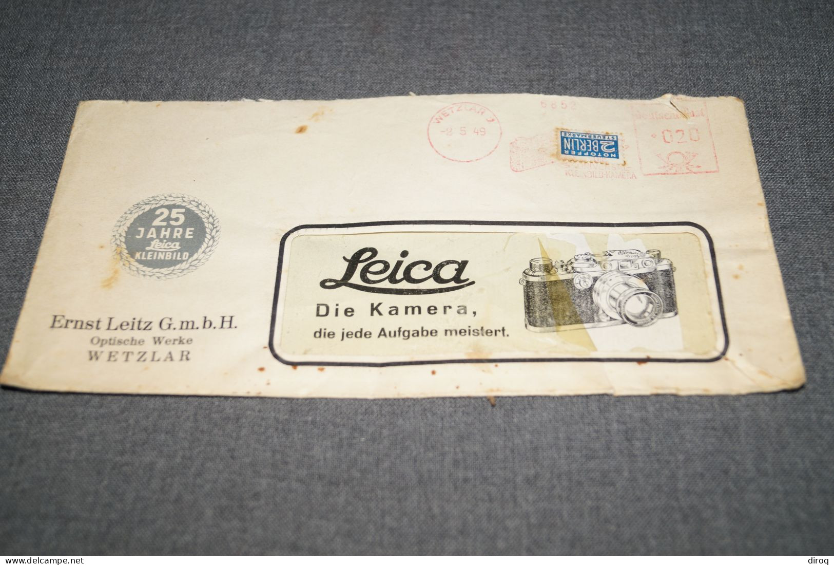 Ancienne Enveloppe Publicitaire Pour Appareil Photo Leïca 1949 (vide ) - Cameras