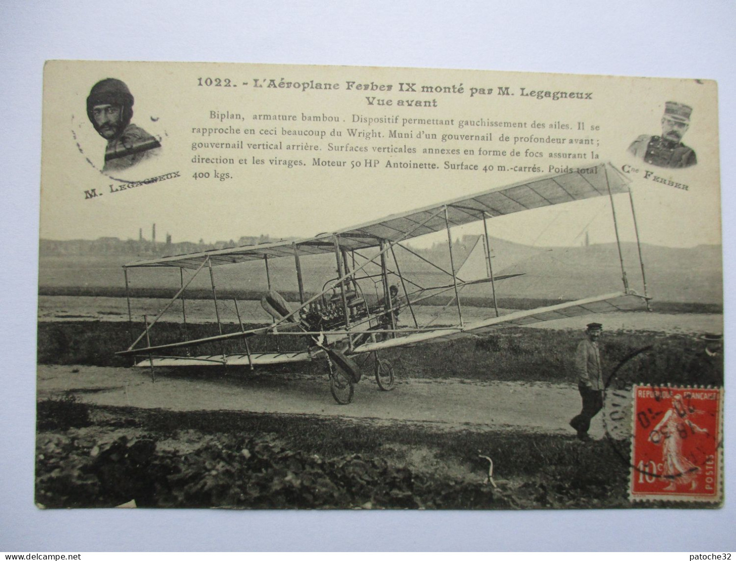 Cpa...l'aéroplane Ferber IX Monté Par M. Legagneux...vue Avant...biplan Armature Bambou...1910...animée... - Airmen, Fliers
