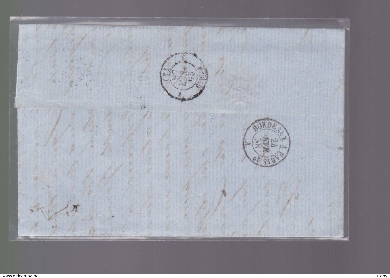 Un  Timbre  Napoléon III   N°  14     20 C Bleu   Sur  Lettre   Départ Bordeaux    1858   Destination    Paris - 1849-1876: Klassieke Periode