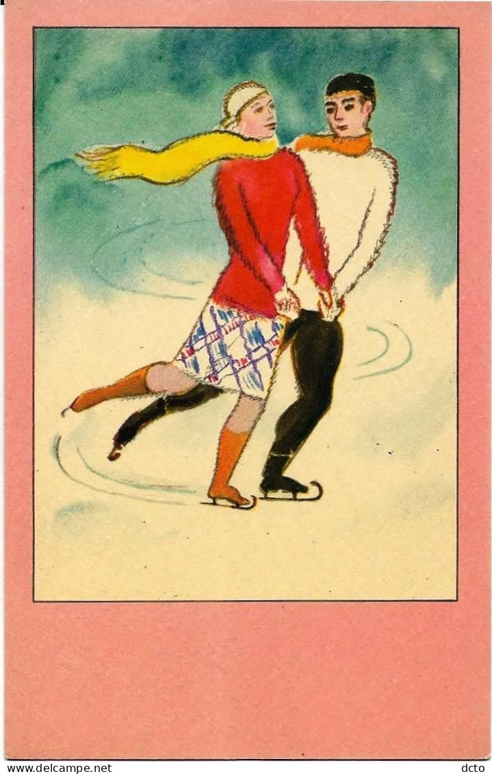 Cpa Joli Couple De Patineurs Ed. AE - Zeitgenössisch (ab 1950)