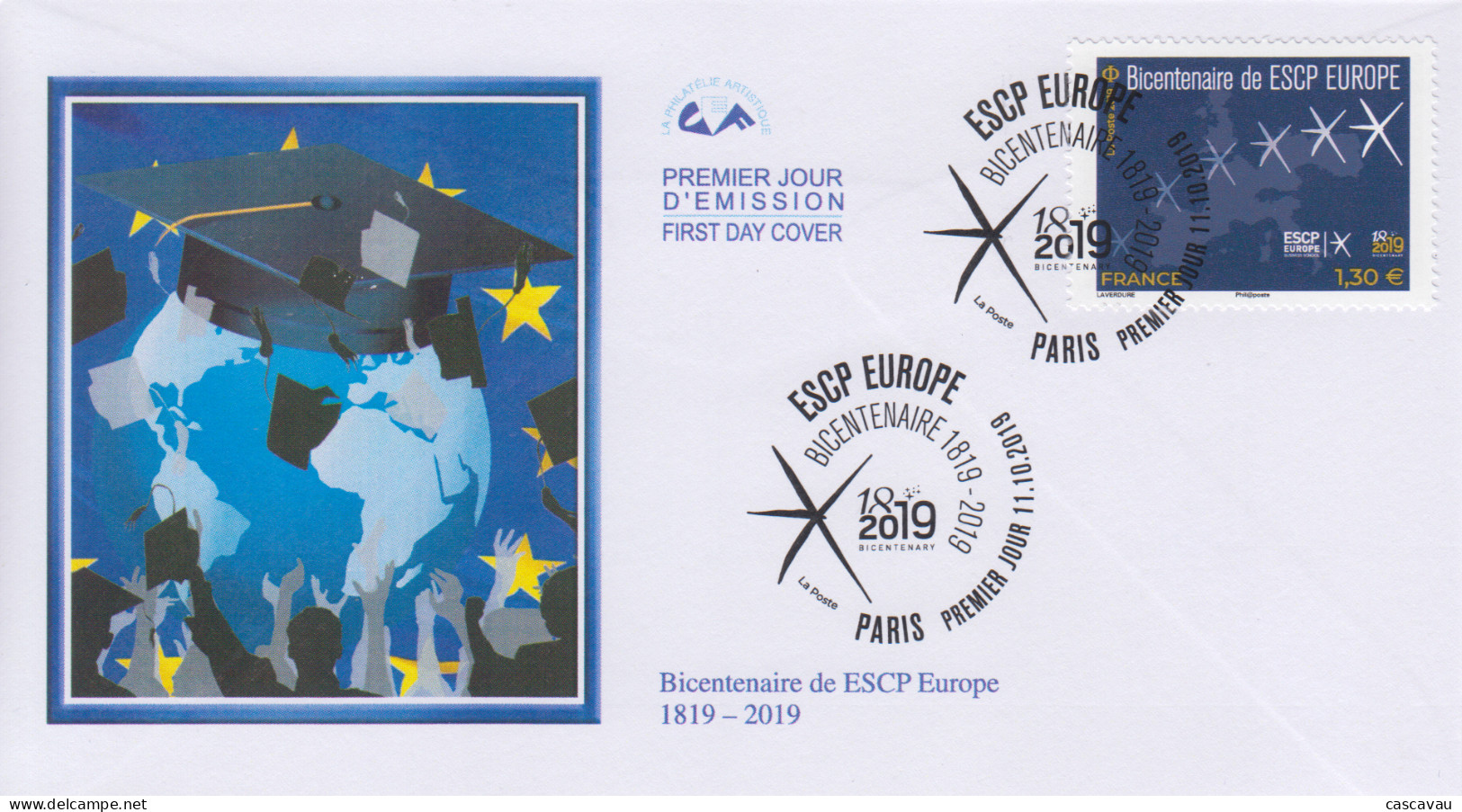 Enveloppe  FDC   1er  Jour   FRANCE    Bicentenaire   ESCP  EUROPE    PARIS    2019 - 2010-2019