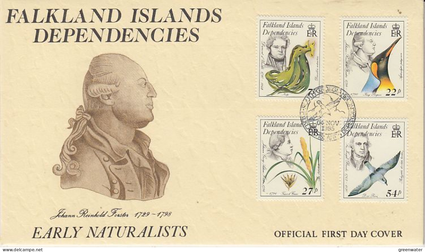 Falkland Islands Dependencies (FID) 1985 Early Naturalists 4v FDC (59693) - Georgia Del Sud