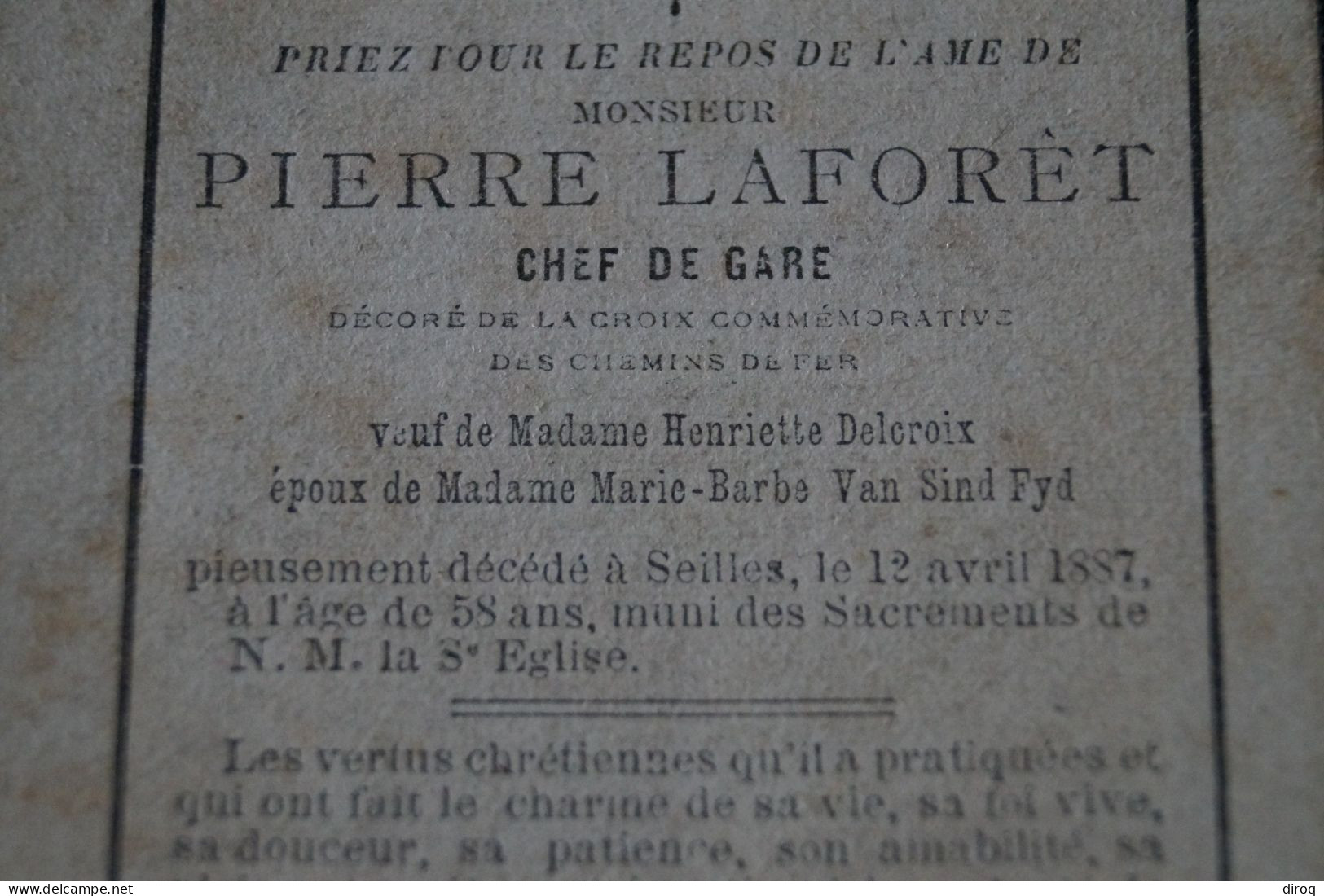 Pierre Laforet,Chemin De Fer Belge,chef De Gare,Seilles (Andenne) 1887 - Esquela