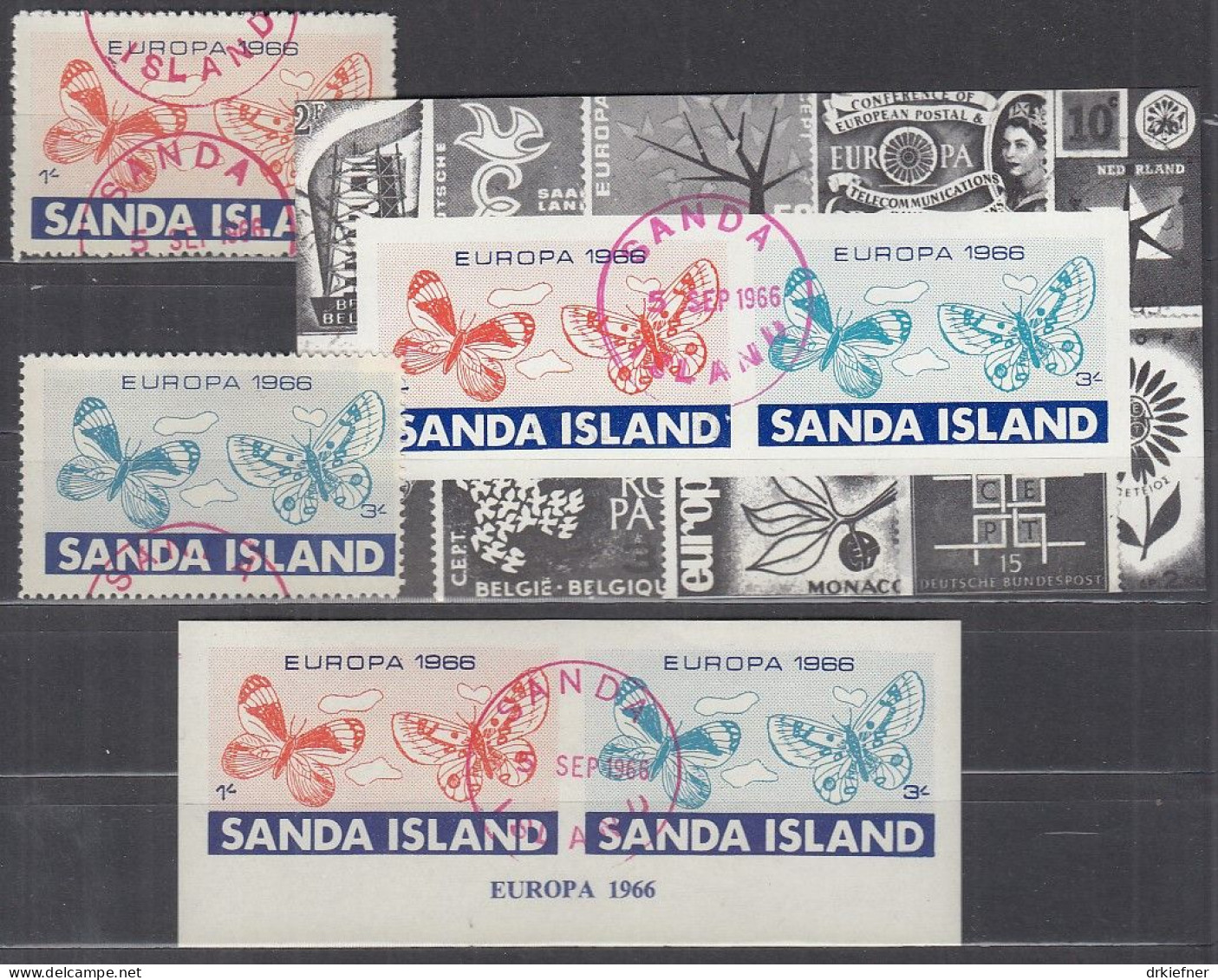 INSEL SANDA (Schottland), Nichtamtl. Briefmarken, 2 Blöcke + 2 Marken, Gestempelt, Europa 1966, Schmetterlinge - Escocia