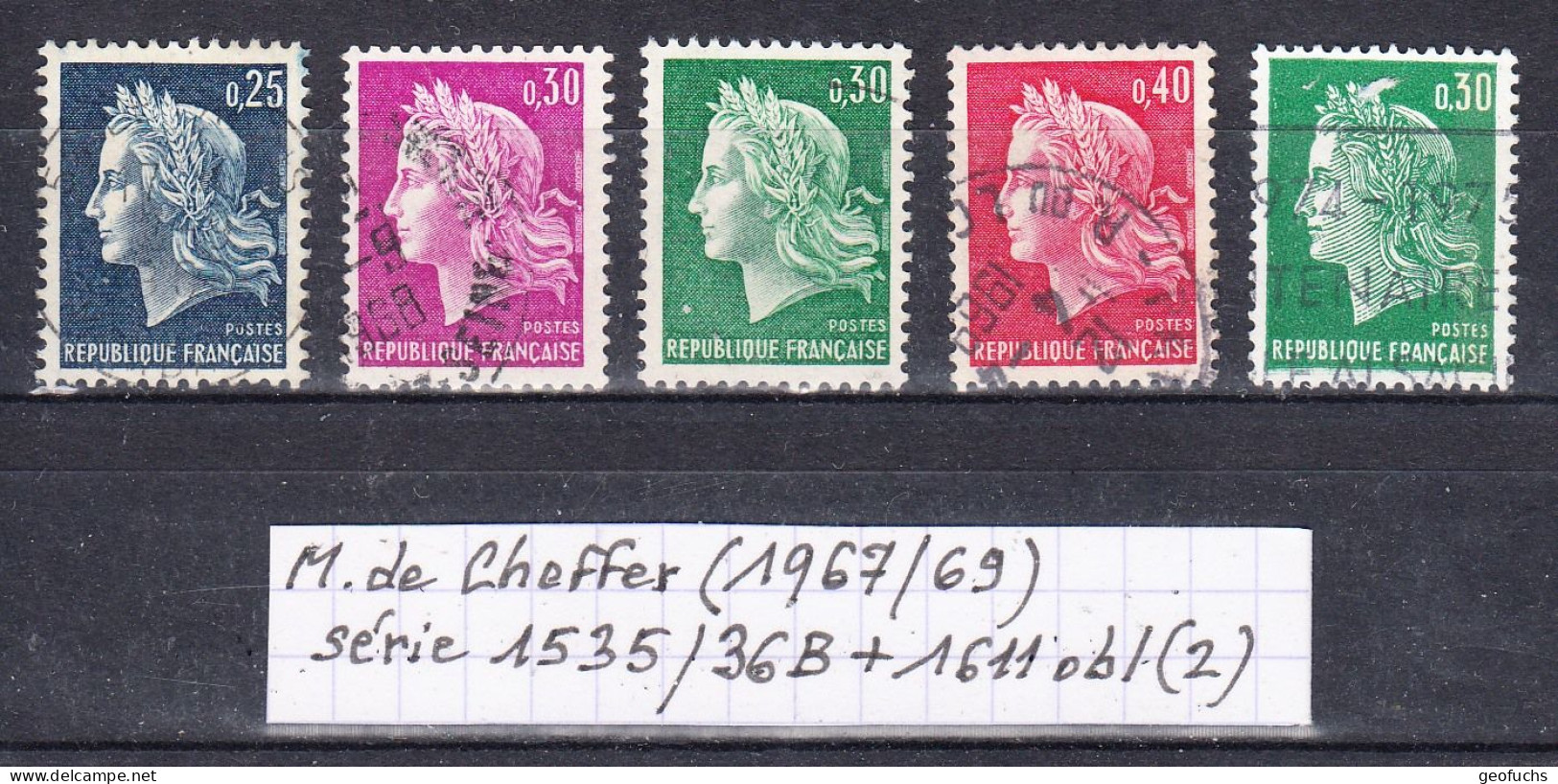 France Marianne De Cheffer (1967/69) Y/T Série 1535/36B + 1611 Oblitérés (lot 2) - 1967-1970 Marianne (Cheffer)