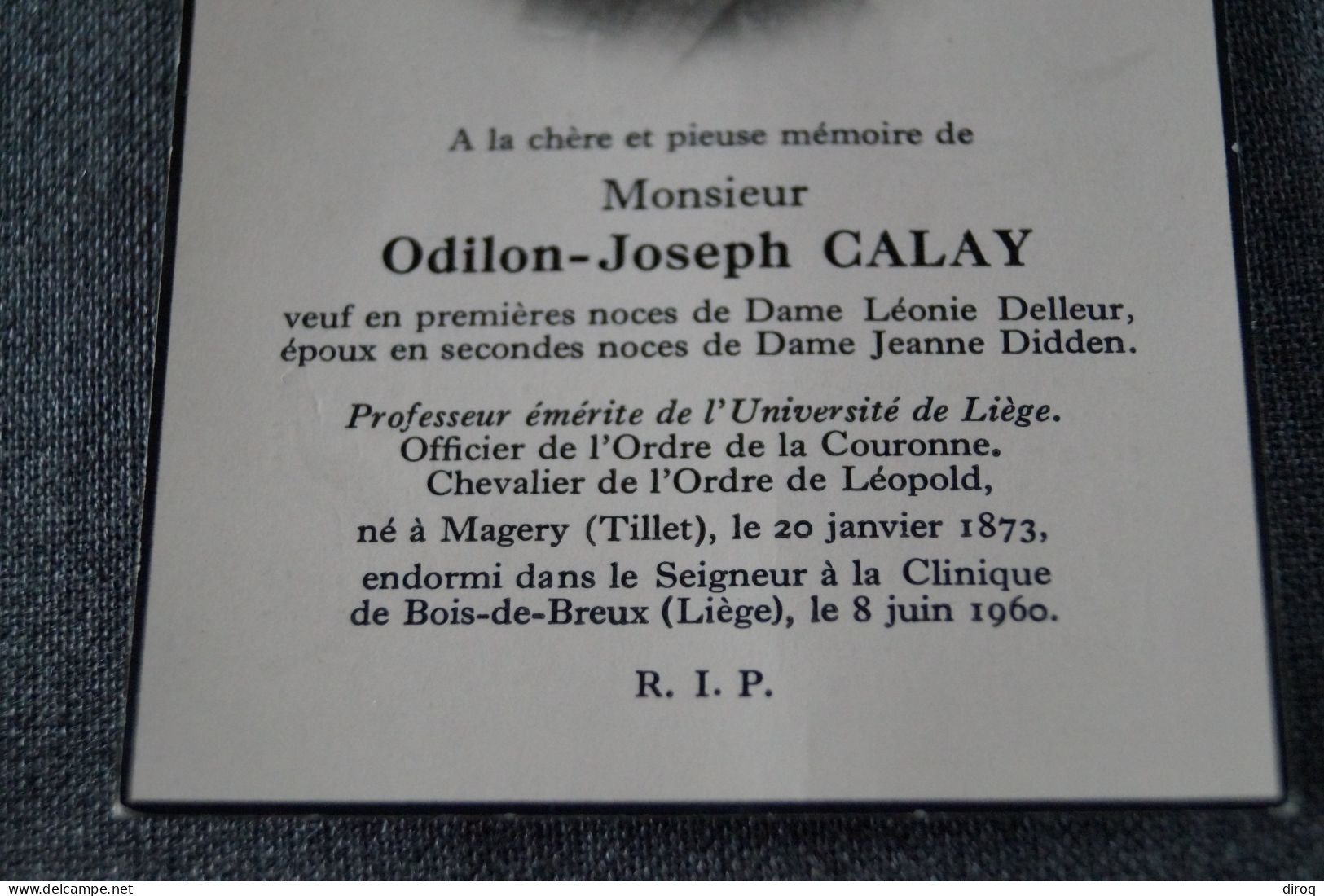 Odilon-Joseph Calay,professeur à Liège, 1873 - 1960 - Overlijden