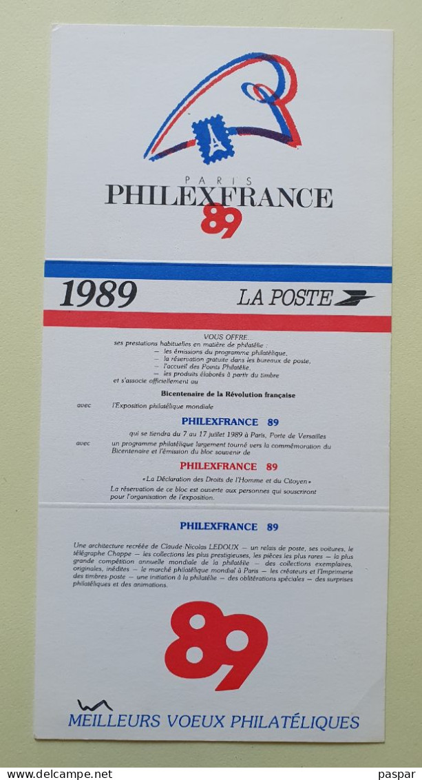 Calendrier Prévisionnel Des émissions Philatéliques 1989 - PARIS PHILEXFRANCE 89 - Documenten Van De Post