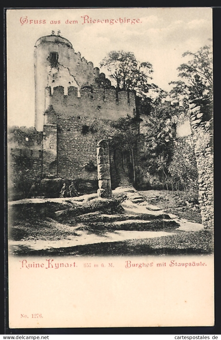 AK Kynast, Ruine, Burghof Mit Staupsäule  - Schlesien