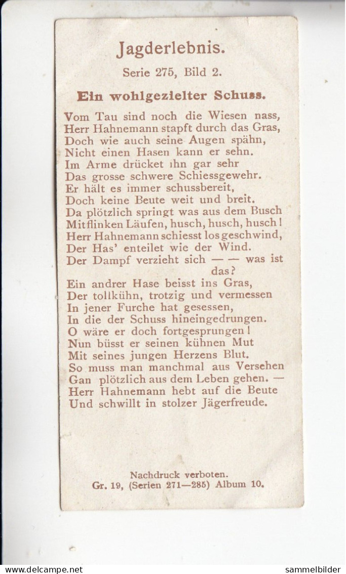 Gartmann  Jagderlebnis Ein Wohlgezielter Schuss   Serie 275 #2 Von 1909 - Otros & Sin Clasificación