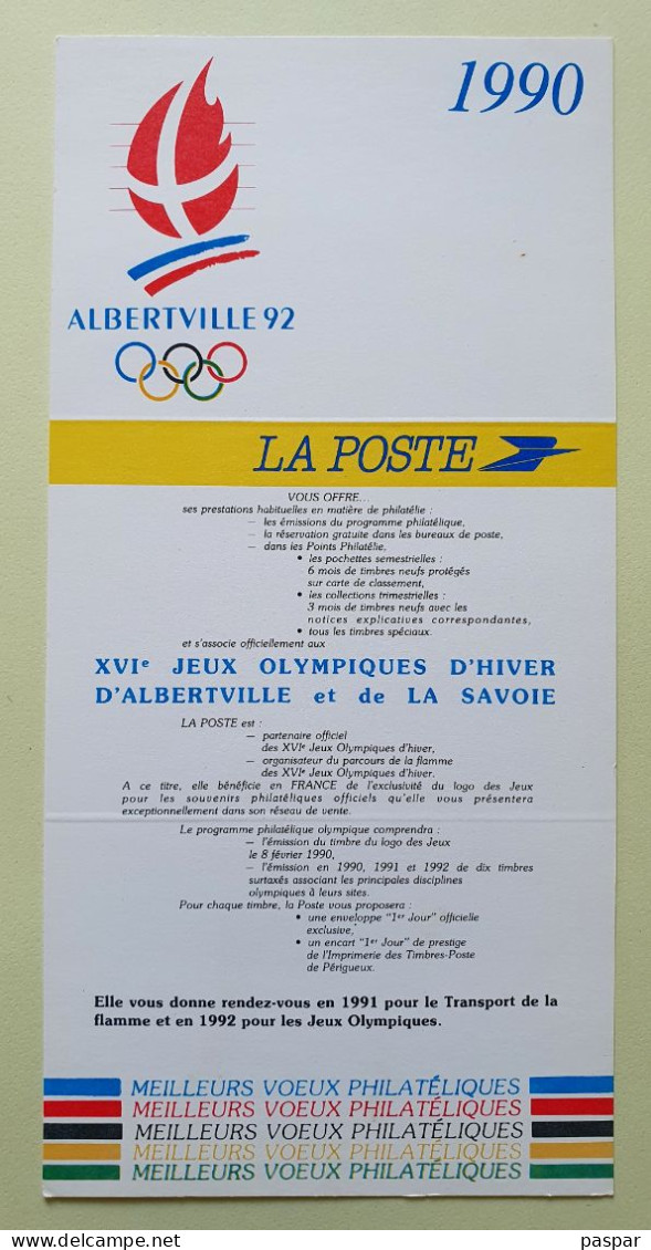 Programme Philatélique Pour 1990 - Calendrier Prévisionnel Des émissions - Albertville 92 - Documents Of Postal Services