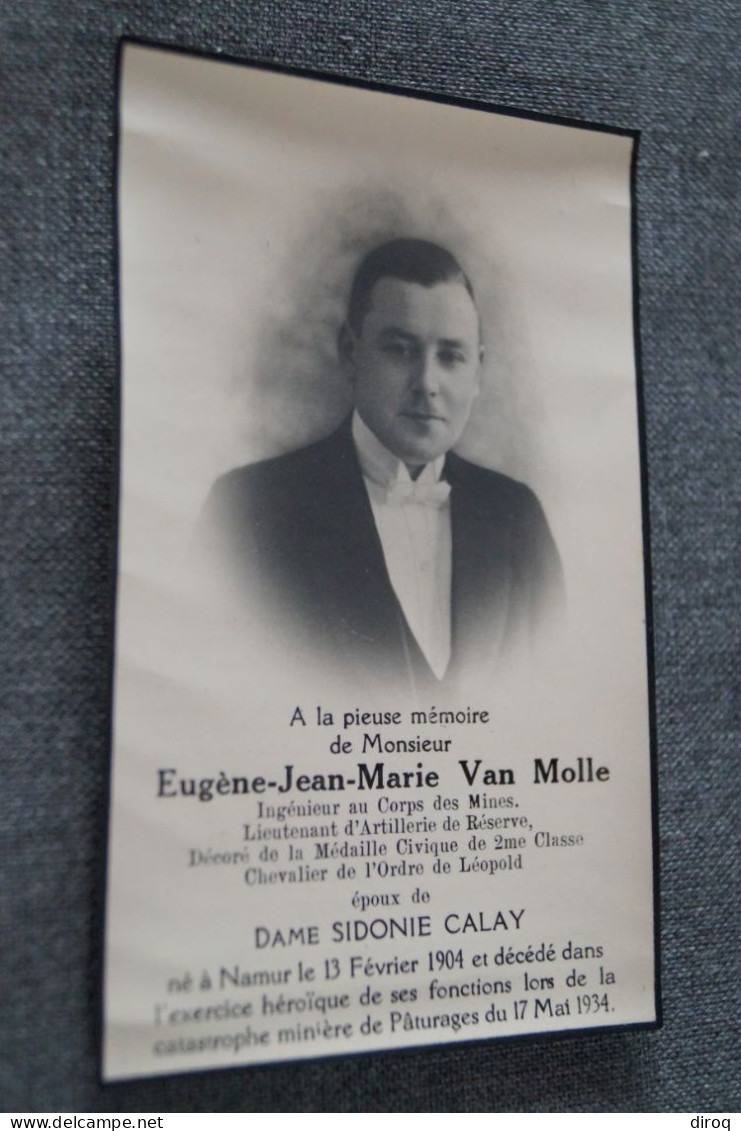 Eugène Jean-Marie Van Molle,Mineurs, 1904 - 1934 à Paturage - Esquela