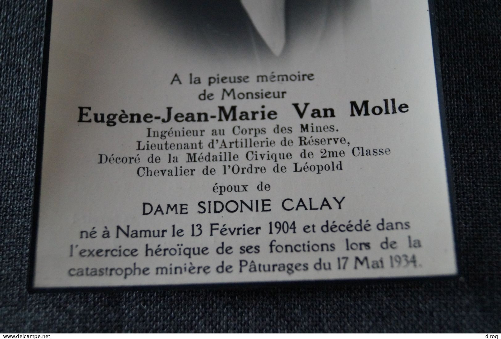Eugène Jean-Marie Van Molle,Mineurs, 1904 - 1934 à Paturage - Overlijden