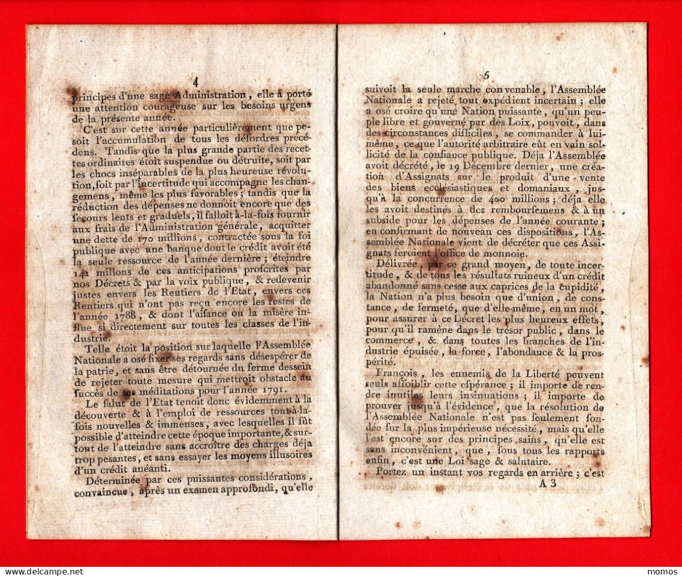 ADRESSE DE L'ASSEMBLEE NATIONALE , AUX FRANCOIS , SUR L'EMISSION DES ASSIGNATS - MONNOIES . * DOCUMENT 2 * - REVOLUTION - Assignats & Mandats Territoriaux