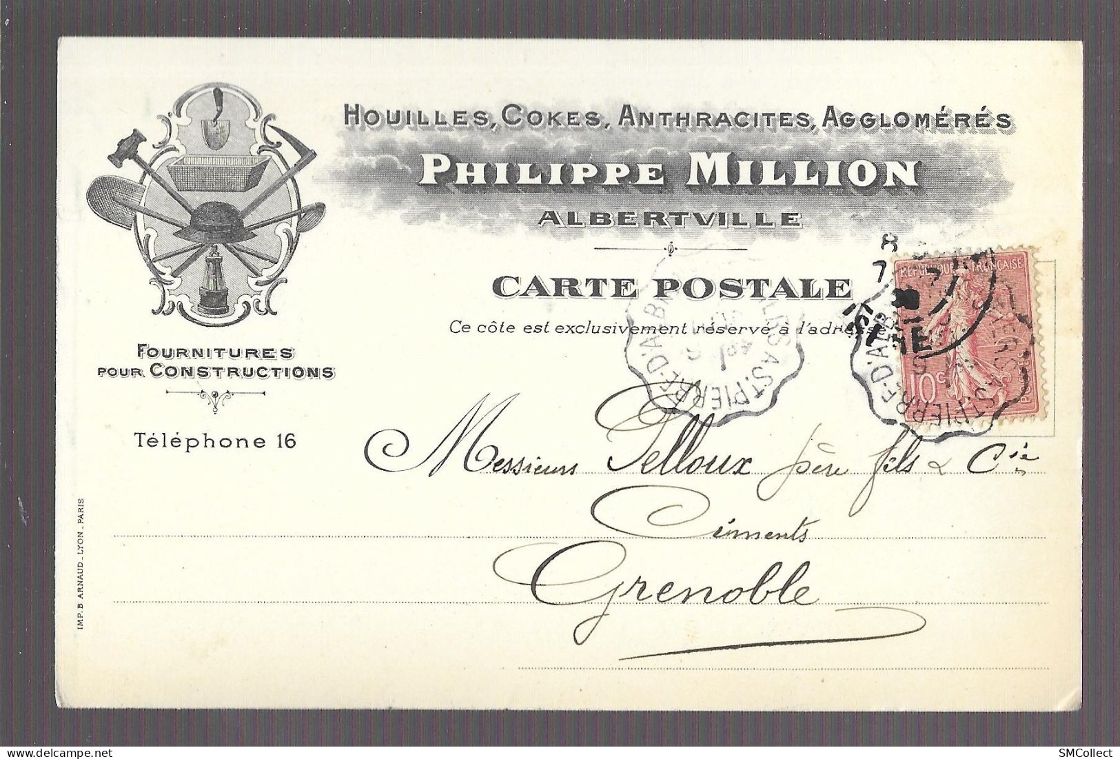 Carte Postale Publicitaire Philippe Million, Houilles, Cokes, Anthracites, Agglomérés ... Albertville (A17p34) - Advertising