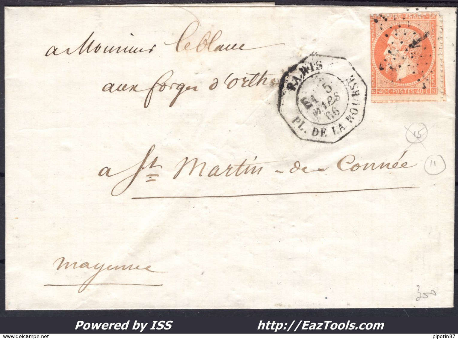 FRANCE N° 23 SUR LETTRE ETOILE DE PARIS 1 + CAD OCTOGONAL PARIS DU 05/03/1866 - 1862 Napoléon III.