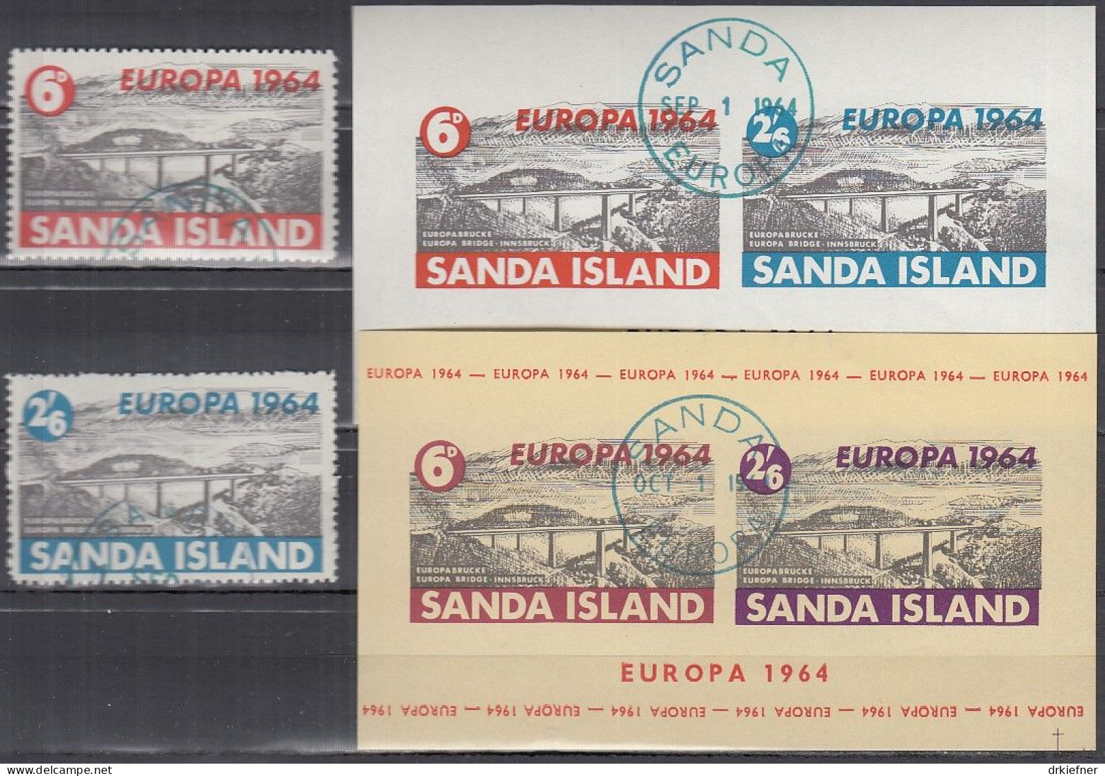 INSEL SANDA (Schottland), Nichtamtl. Briefmarken, 2 Blöcke + 2 Marken, Gestempelt, Europa 1964, Europabrücke - Schotland