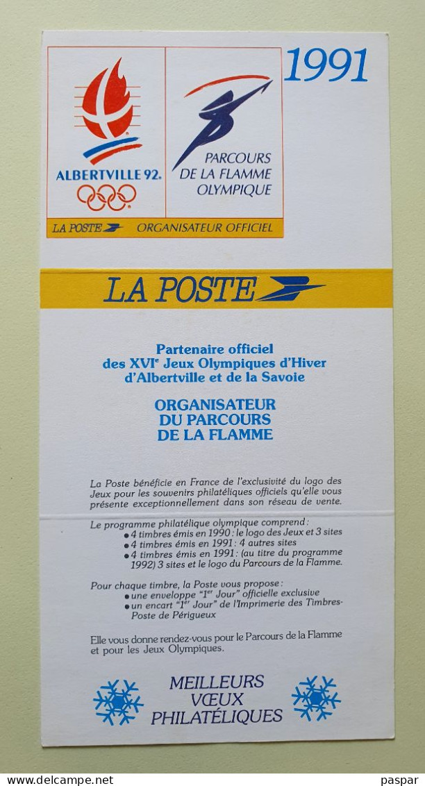 Calendrier Prévisionnel Des émissions Philatéliques 1991 - ALBERTVILLE 92 PARCOURS DE LA FLAMME OLYMPIQUE - Documenti Della Posta