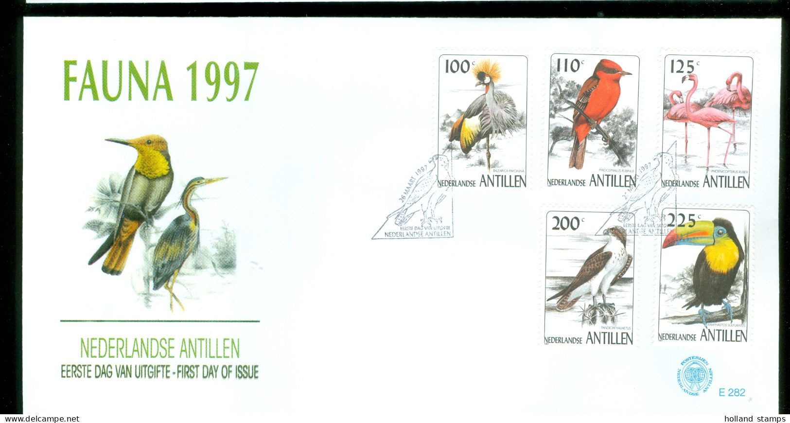 NEDERLANDSE ANTILLEN FDC E 281 + 282 *CV EURO 37,00 FAUNA VOGELS PARAKEET PARROT CRANE FLAMINGO BIRDS VÖGEL AVES OISEAUX - Andere & Zonder Classificatie