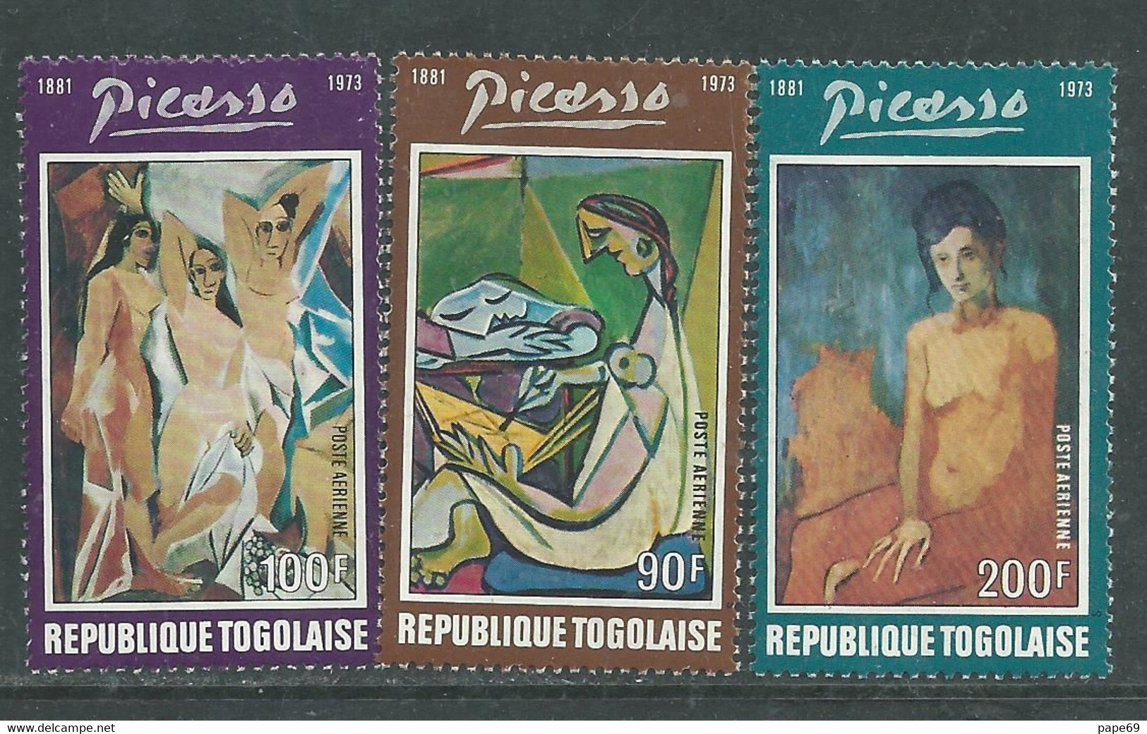 Togo P.A.  N° 219 / 21 XX Hommage Au Peintre Pablo Picasso. Les 3 Valeurs Trace De   Charnière, TB - Togo (1960-...)