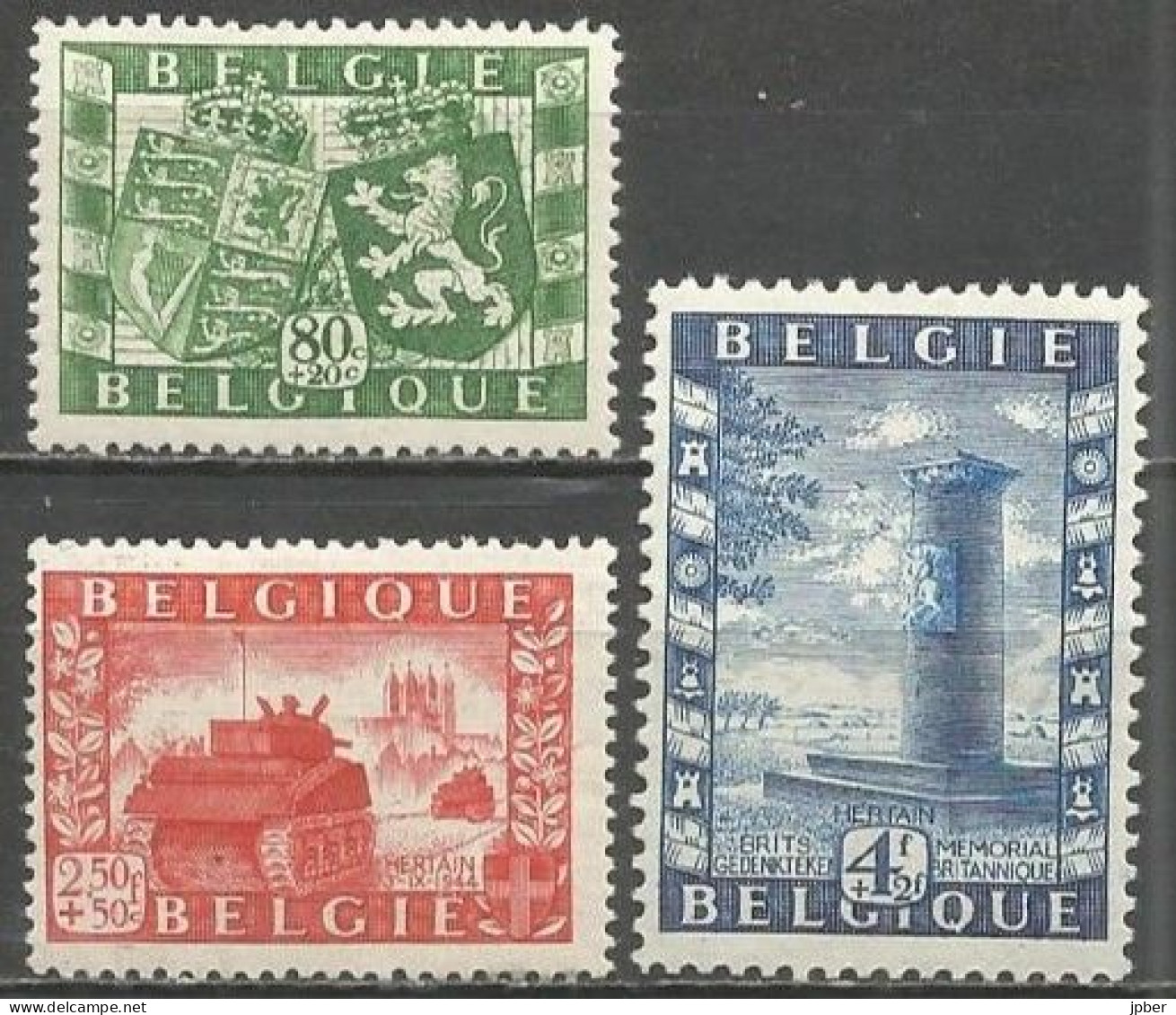 Belgique - Union Belgo-Britanique - Char Sherman Firefly Et Cathédrale Tournai - Monument Hertain N°823 à 825 ** - Unused Stamps