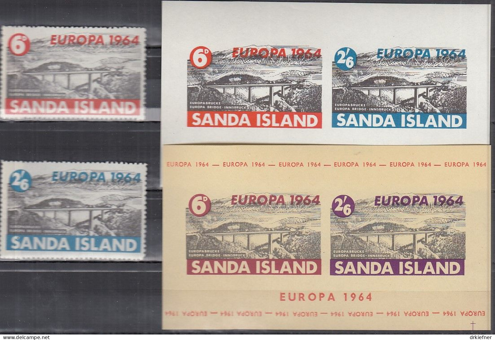 INSEL SANDA (Schottland), Nichtamtl. Briefmarken, 2 Blöcke + 2 Marken, Ungebraucht **, Europa 1964, Europabrücke - Schottland