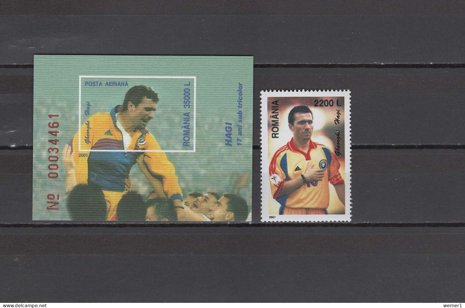 Romania 2001 Football Soccer, Georghe Hagi Stamp + S/s MNH - Ungebraucht