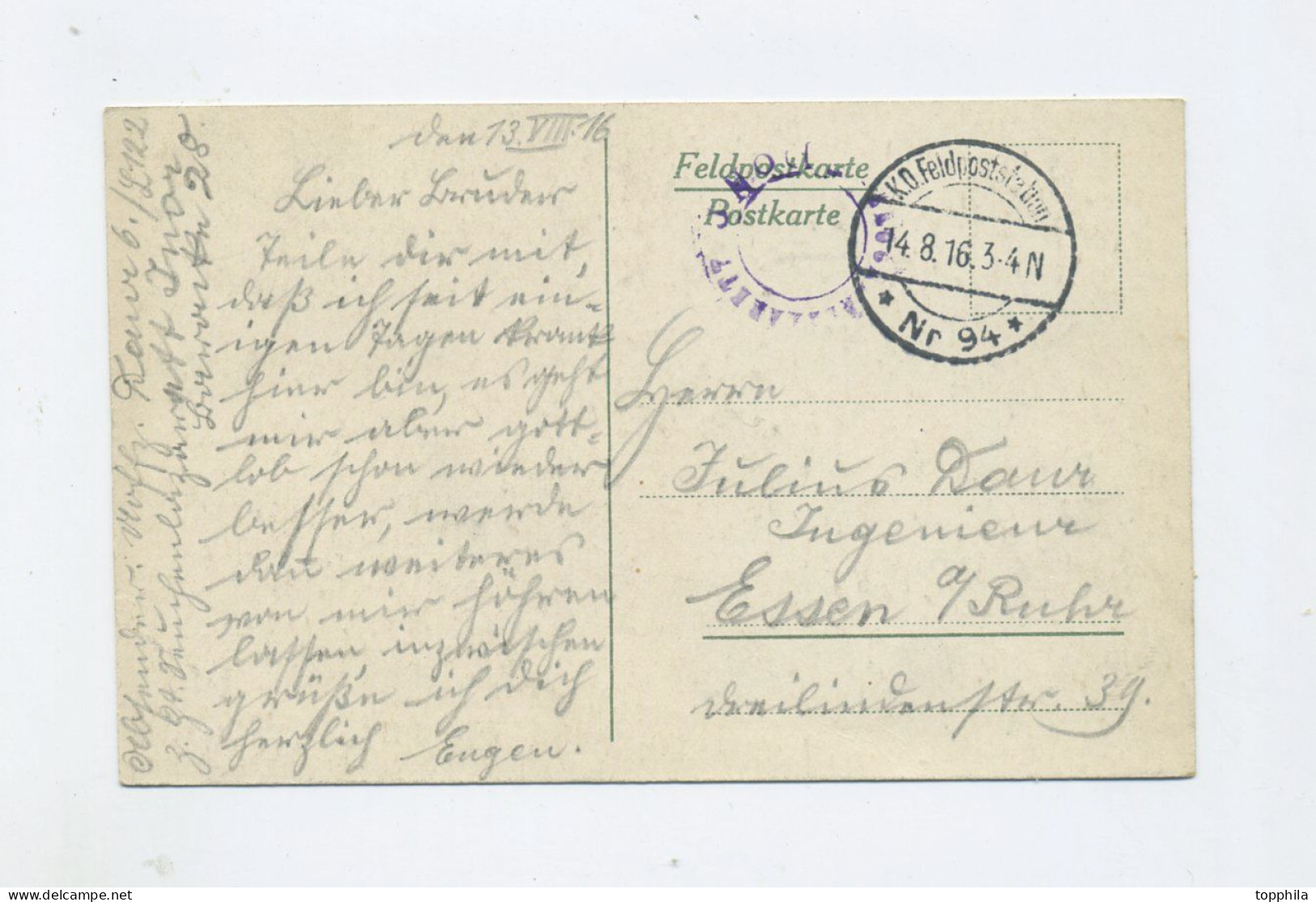 1916 Dt. Reich Feldpost 1. WK Ansichtskarte Inor ( Meuse ) Seuchenlazarett  Lothringen - Lothringen