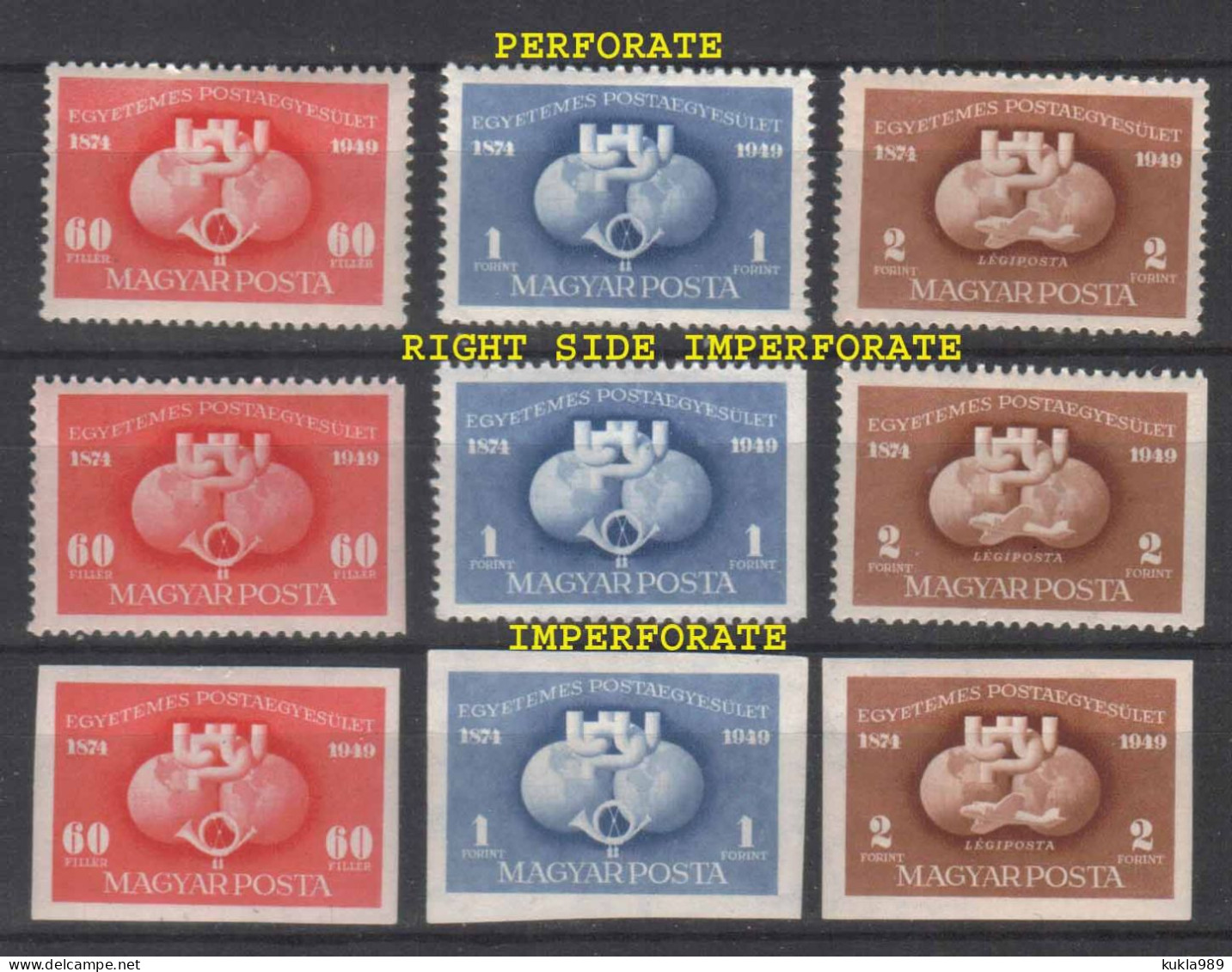 HUNGARY STAMPS - 1949 UPU ANNIVERSARY VARIANTS OF SET COMPLETE,  MLH - Neufs