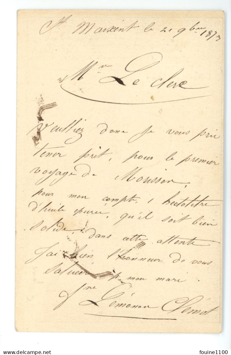 CARTE PRECURSEUR Envoi De LEMONON CLEMOT ( épicerie ) De SAINT MAIXENT 79 Pour Le Fabricant D'huile LECLERC à NIORT - 1849-1876: Classic Period