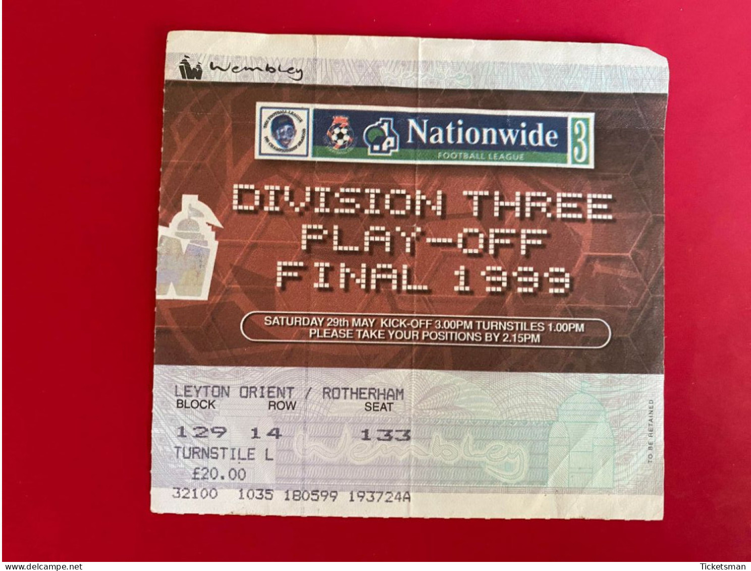 Football Ticket Billet Jegy Biglietto Eintrittskarte Div 3 Play Off Leyton Orient - Rotherham 29/05/1999 - Tickets - Vouchers