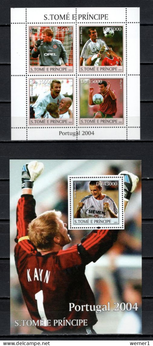 Sao Tome E Principe (St. Thomas & Prince) 2004 Football Soccer European Championship Sheetlet + S/s MNH - Championnat D'Europe (UEFA)