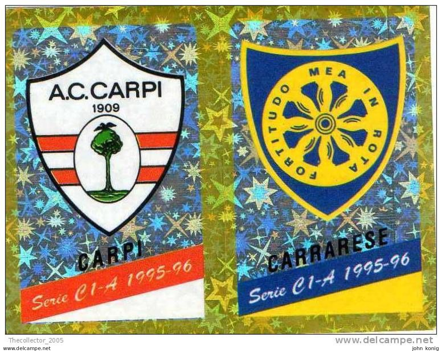 CALCIATORI - CALCIO Figurine Panini-calciatori 1995-96-n.527ab-scudetto Carpi-Carrarese (prismatico) - NUOVA-MAI INCOLLA - Edizione Italiana