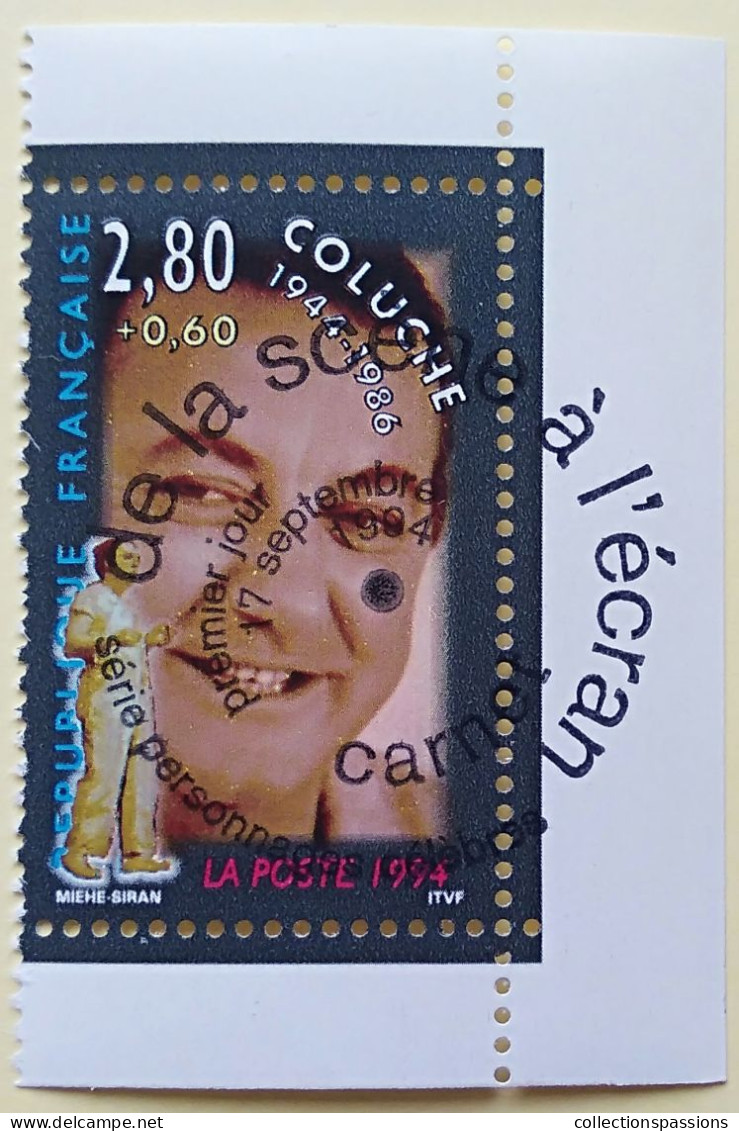 - N° 2902. Timbre En Coin De Feuille. De La Scène à L'écran. Coluche. Oblitéré Premier Jour - - Used Stamps