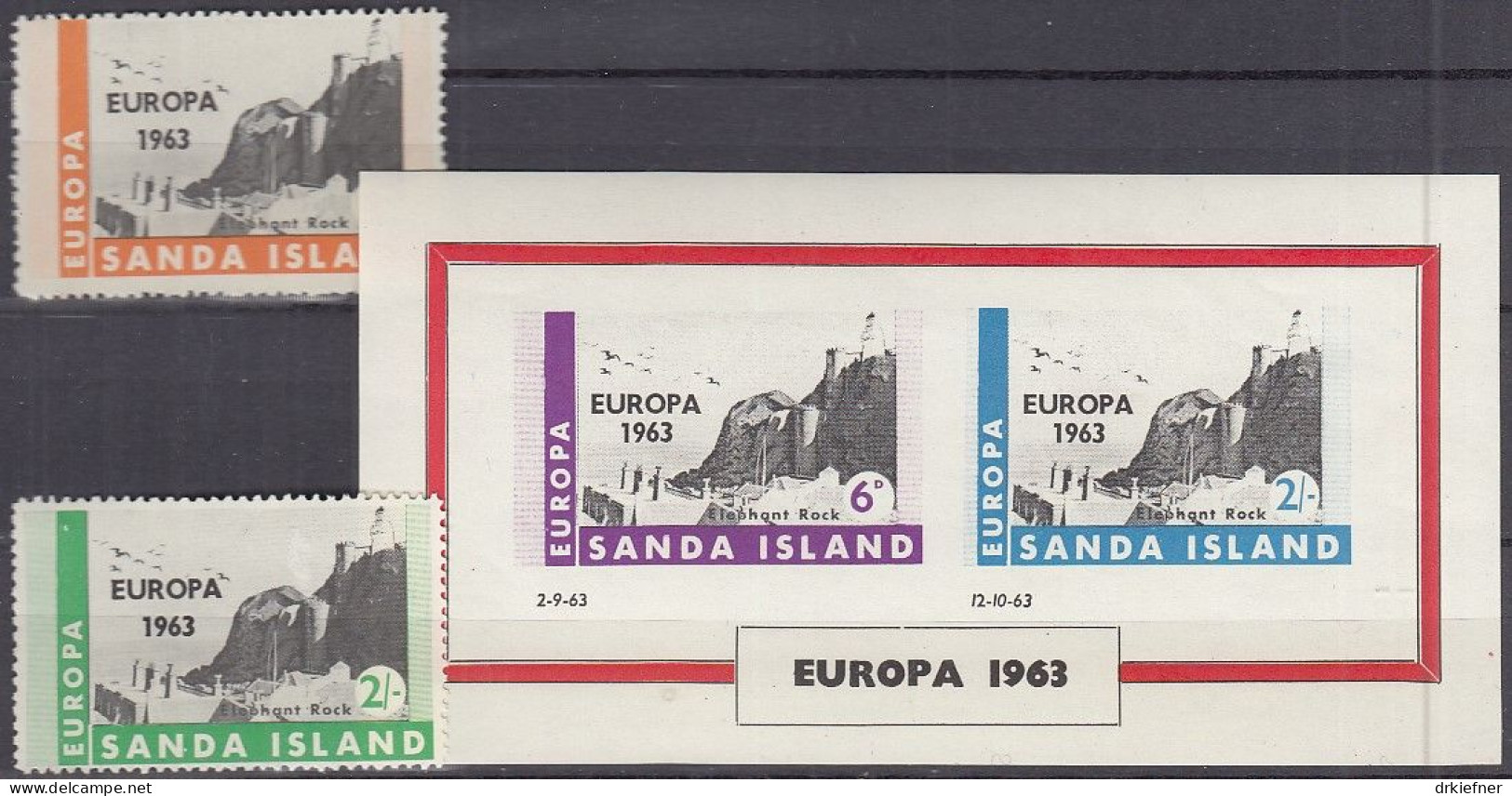 INSEL SANDA (Schottland), Nichtamtl. Briefmarken, Block + 2 Marken, Ungebraucht **, Europa 1963, Elefantenfelsen - Schottland