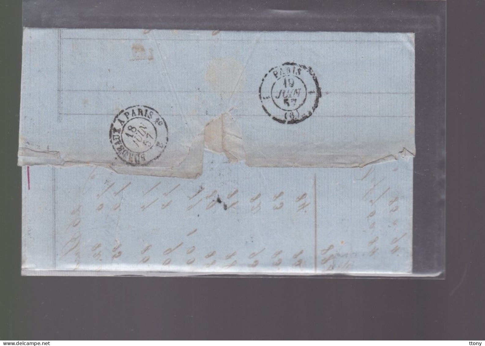 Un  Timbre  Napoléon III   N°  14     20 C Bleu   Sur  Lettre   Bordeaux  1857 Destination Paris - 1849-1876: Periodo Classico